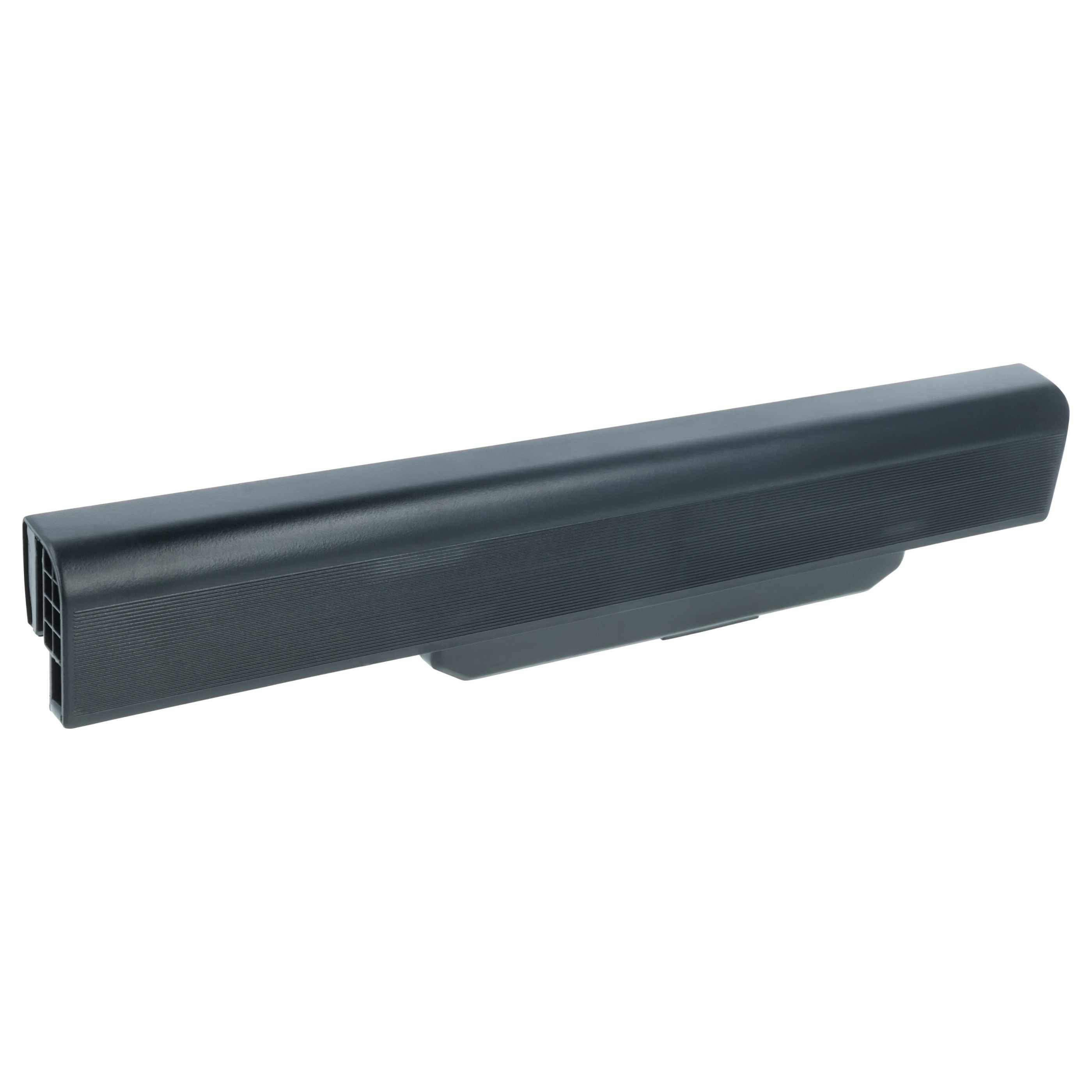 Ein schwarzer Laptop-Akku mit rechteckiger Form und belüftetem Ende.