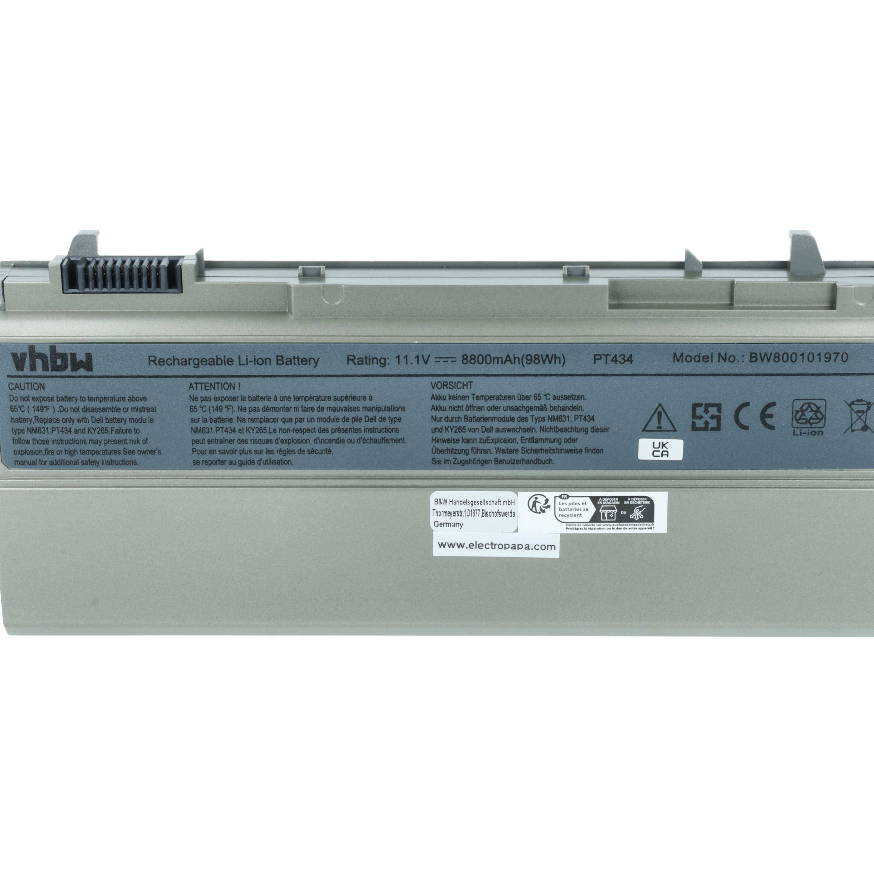 vhbw Akku Ersatz für Dell P018K, NM633, U844G, TX283, RG049, PT437, PT436, PT435, PT434 für Notebook (8800 mAh, 11,1 V, Li-Ion)