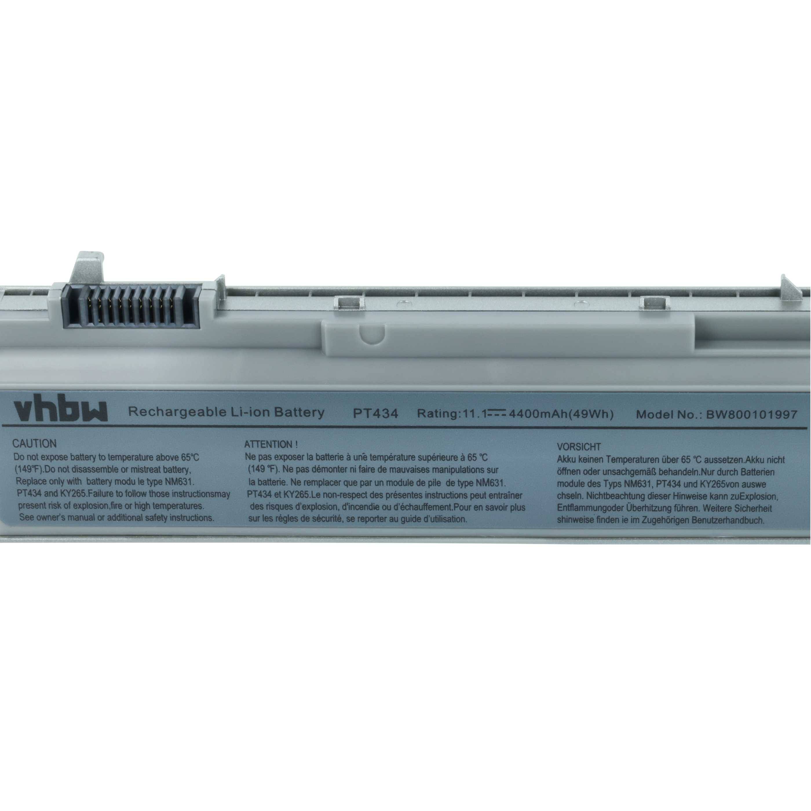 Ein rechteckiger wiederaufladbarer Li-Ionen-Akku mit aufgedruckten Sicherheitsvorkehrungen und Spezifikationen: 11,1 V, 4400 mAh, 49 Wh, Modellnummer BW800/011997.