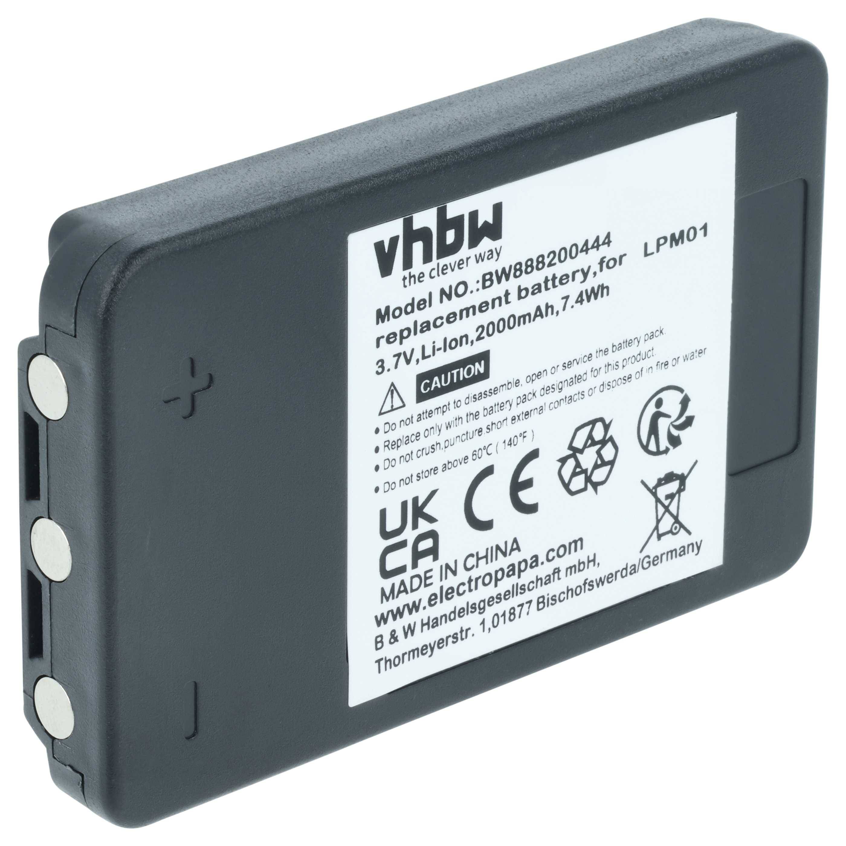 Ein rechteckiger vhbw Lithium-Ionen-Akku mit der Bezeichnung 