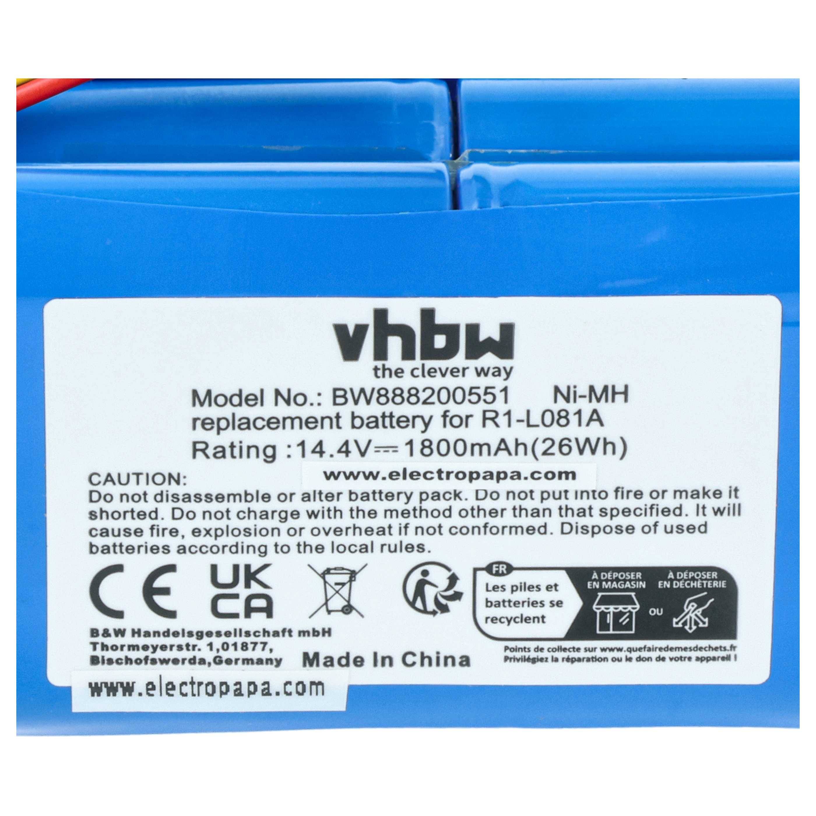 vhbw Akku Ersatz für Midea L083b | für Saugroboter (1800 mAh, 14,4 V, NiMH)