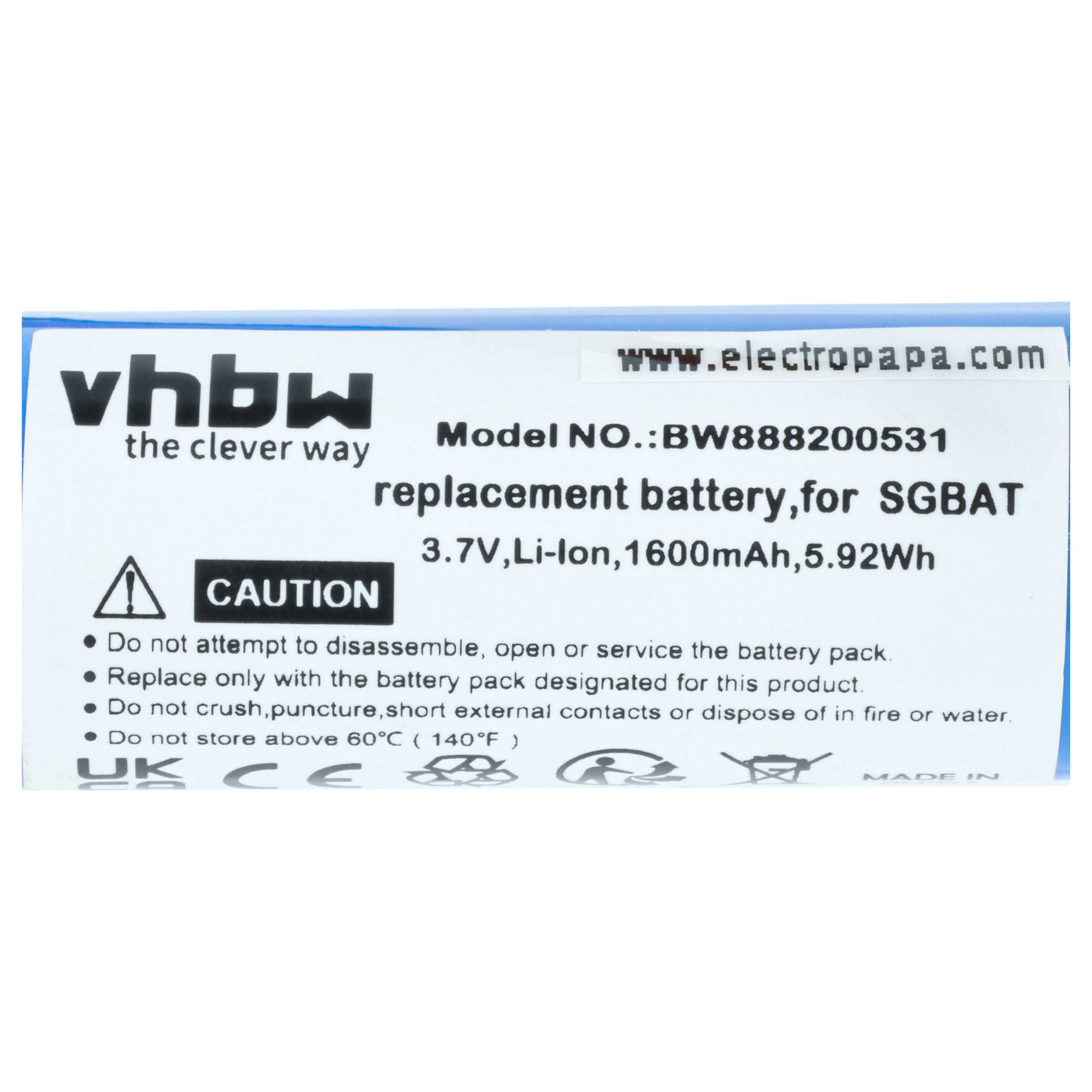 vhbw 1x Akku kompatibel mit Intermec SG20BHPHC, SG20BHP, SG20B2DHC, SG20B 2DHC Barcodescanner POS (1600 mAh, 3,7 V, Li-Ion)