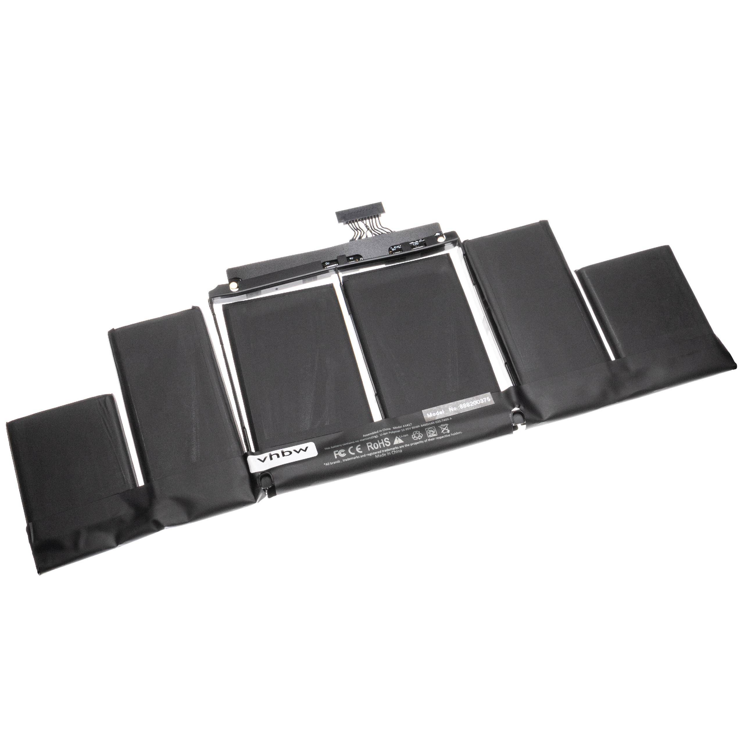 vhbw Akku Ersatz für Apple A1398, A1417 für Notebook (8600 mAh, 10,95 V, Li-Polymer)