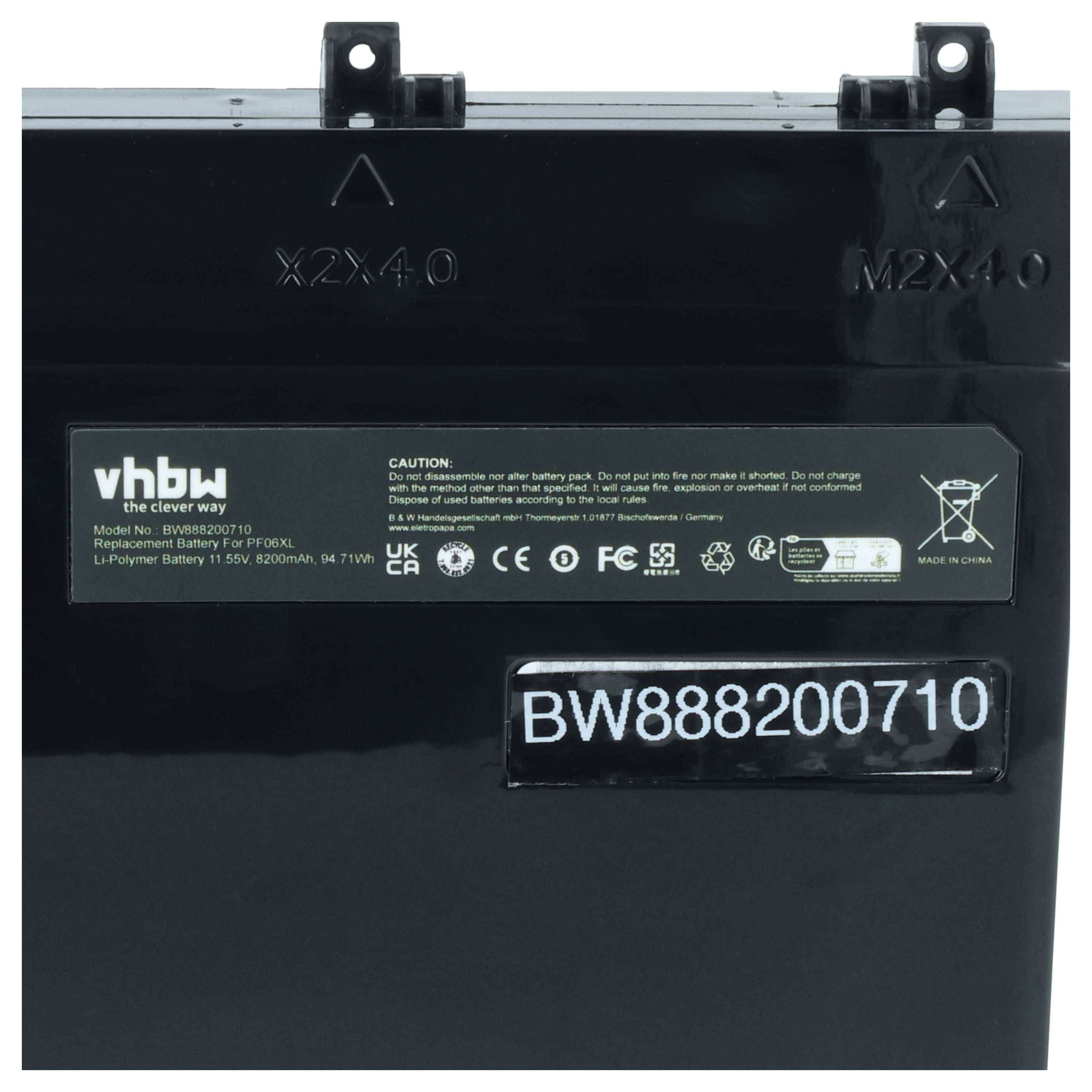 vhbw Akku Ersatz für HP PF06XL, HSTNN-DB7M, 852801-2C1, 853294-855, 853294-850 für Notebook (8200 mAh, 11,55 V, Li-Ion)
