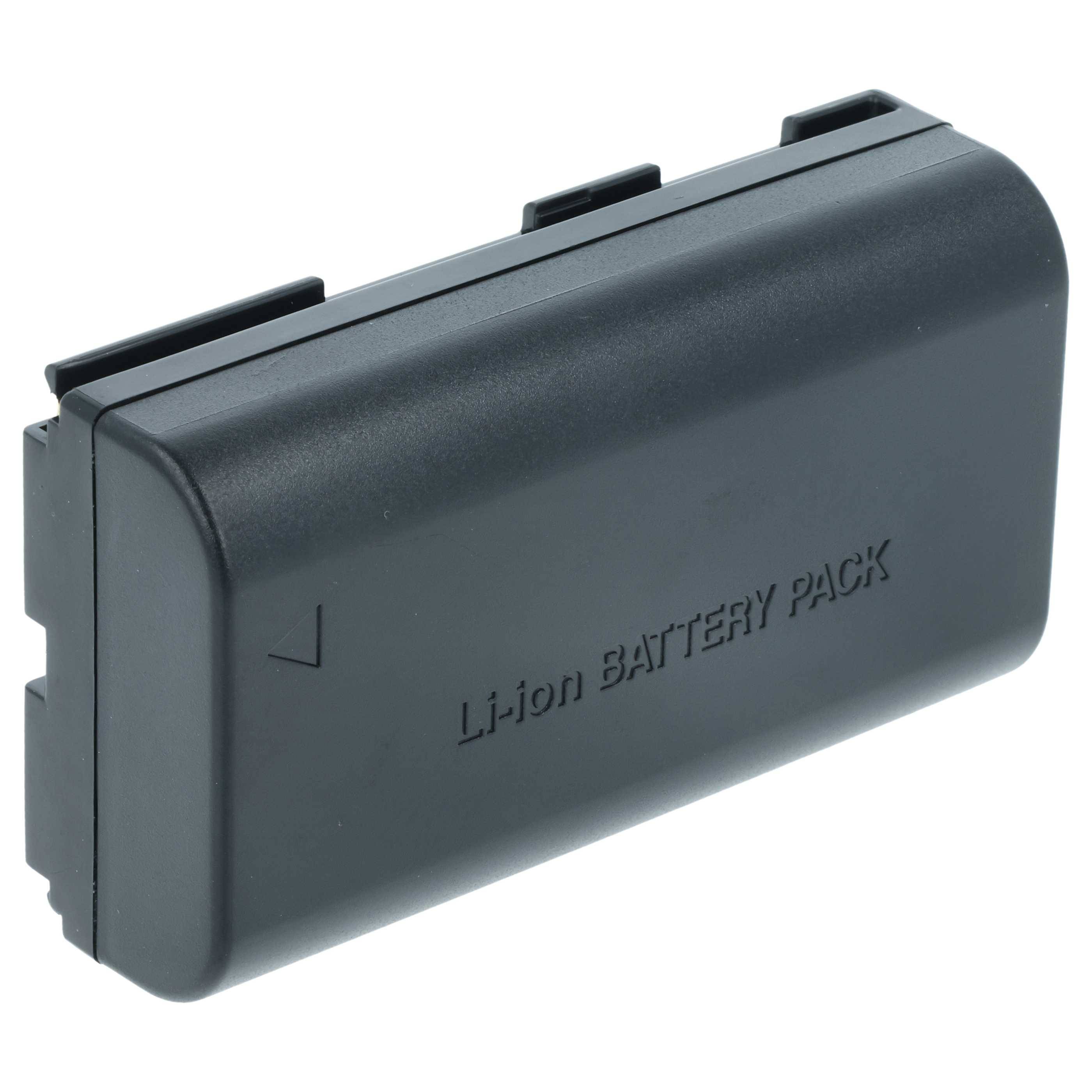 Eine schwarze rechteckige Li-Ionen-Batterie mit strukturierter Oberfläche und beschrifteter Beschriftung, die für elektronische Geräte verwendet wird.