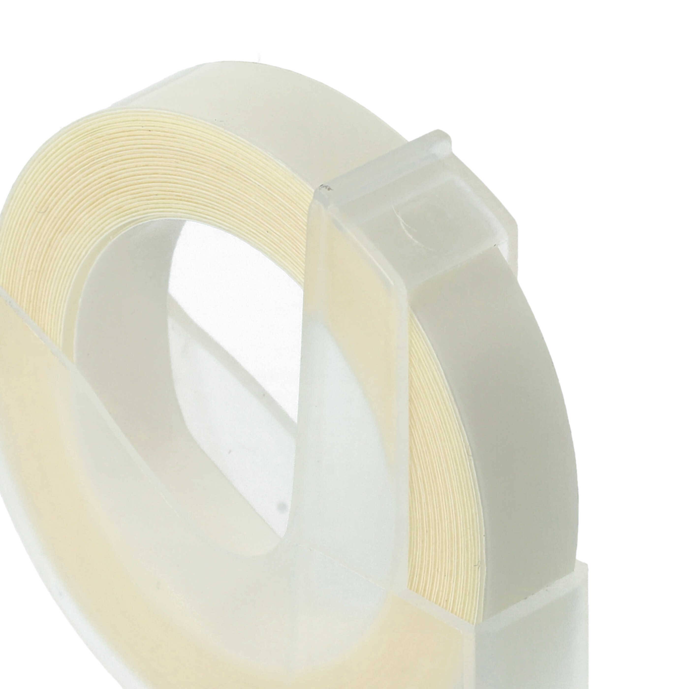 vhbw 3D Prägeband-Schriftband-Kassette kompatibel mit Dymo 20008CP, 747861, 814580 Etiketten-Drucker 3m x 9mm Weiß auf Transparent