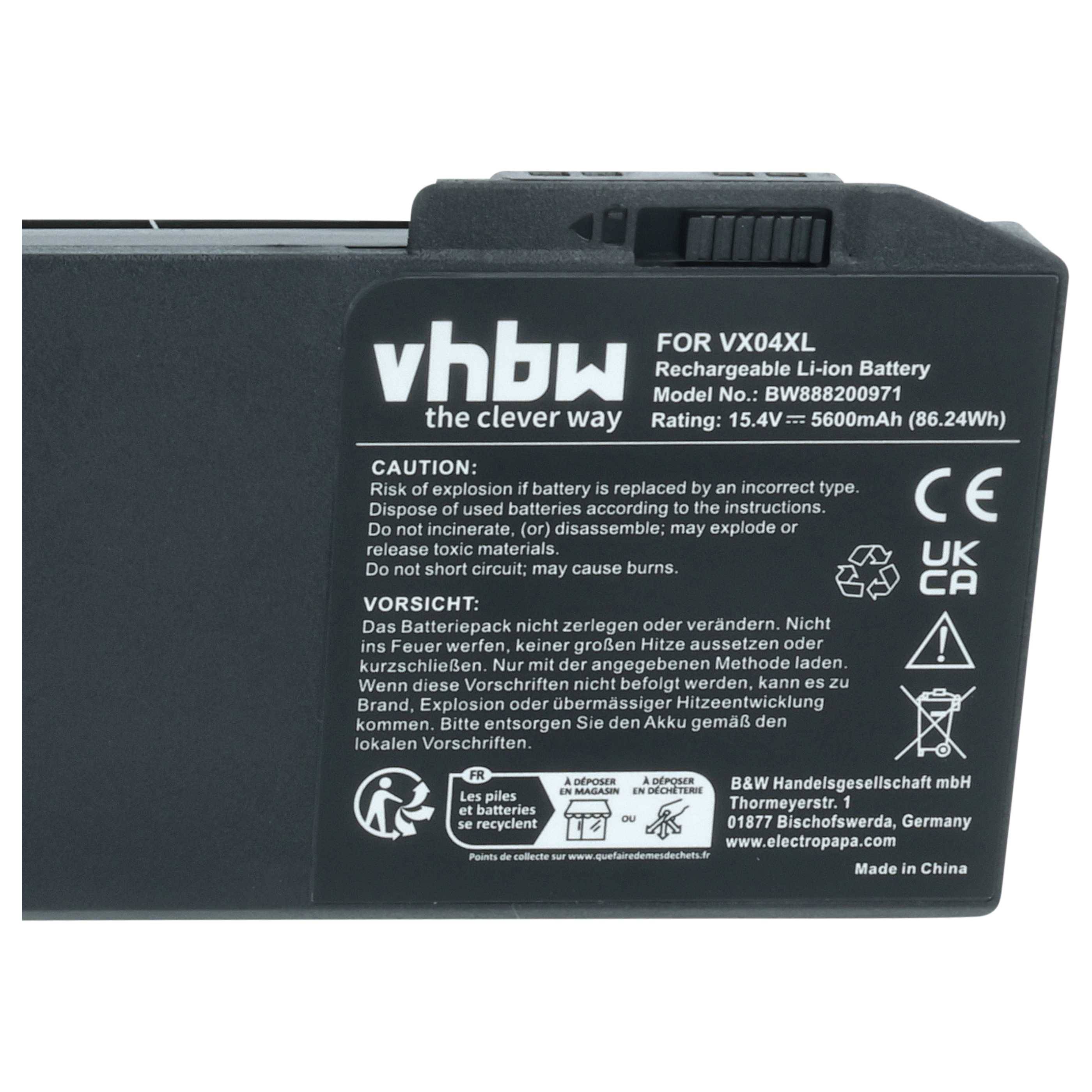 vhbw Akku Ersatz für HP VX04090XL, VX04XL, L05766-855, L06302-1C1, L063021C1 für Notebook (2600 mAh, 14,8 V, Li-Polymer)