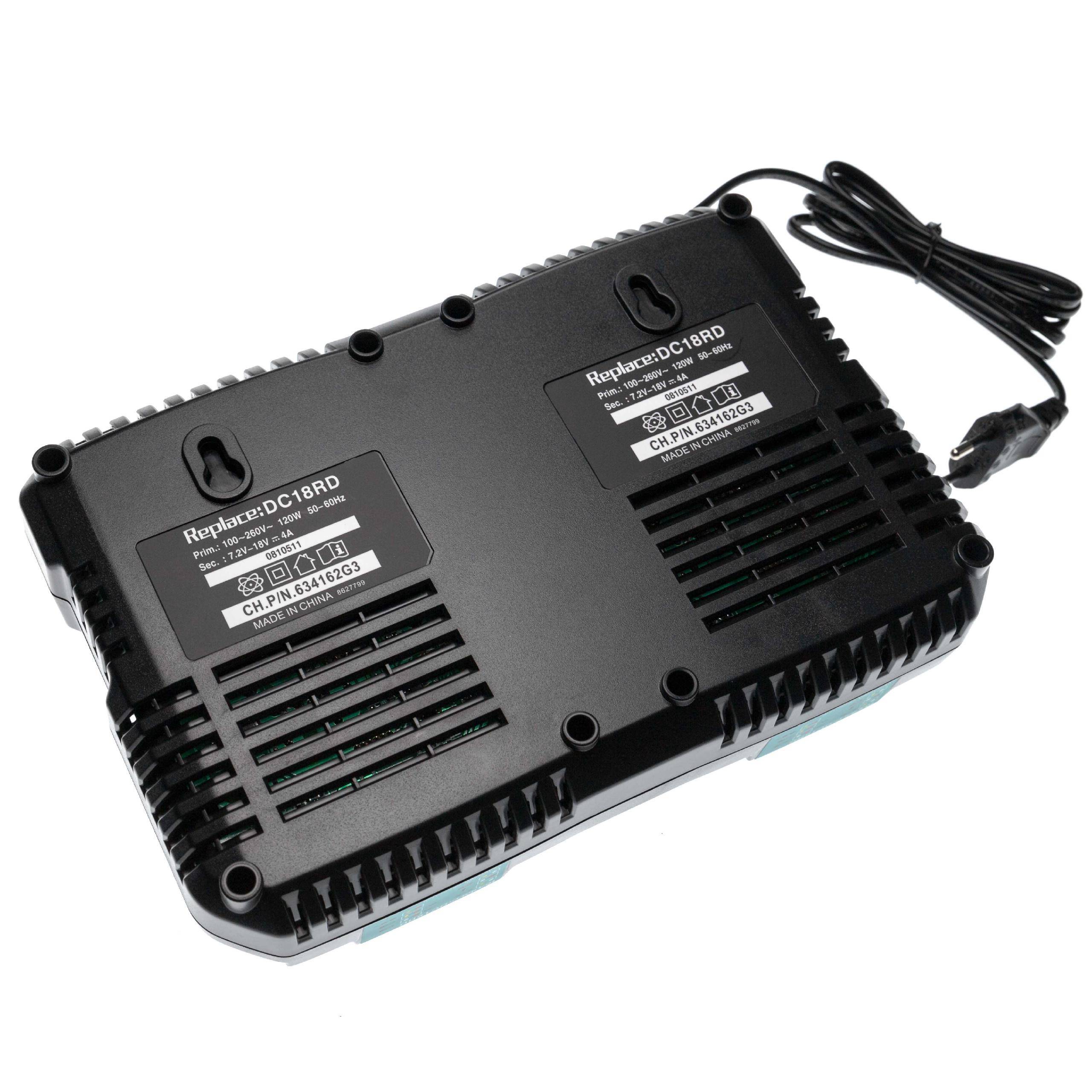 vhbw Dual-Ladegerät kompatibel mit Makita HP457DWE, HP457D, HR162DRFXW, HP347DWEX3, HP347DWE, HP440DRFX Werkzeug Li-Ion-Akkus, 120 W