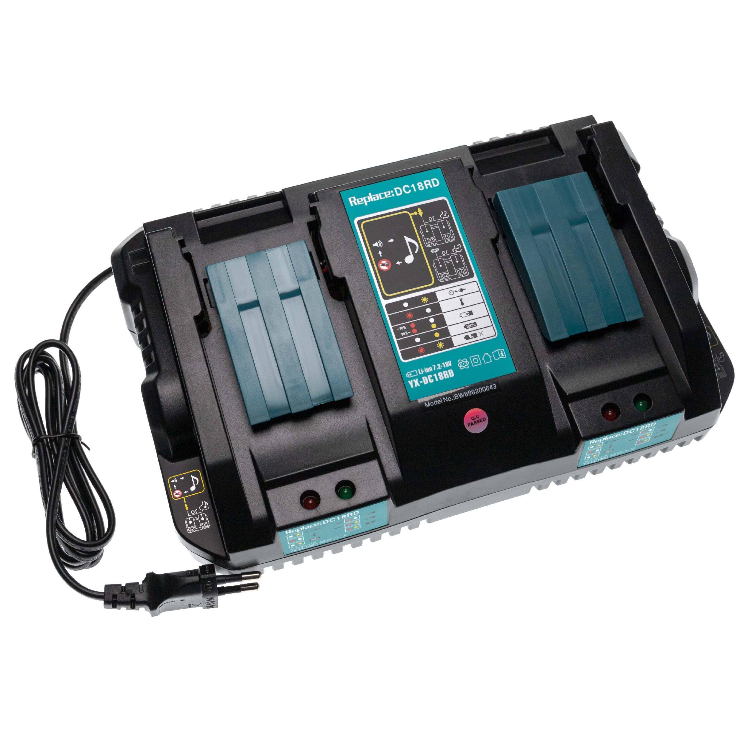 vhbw Dual-Ladegerät kompatibel mit Makita BBO140, 8281DWAE, BCF050, BCL140, BCL140Z, BCL142, BCL142Z, BDA340 Werkzeug Li-Ion-Akkus, 120 W