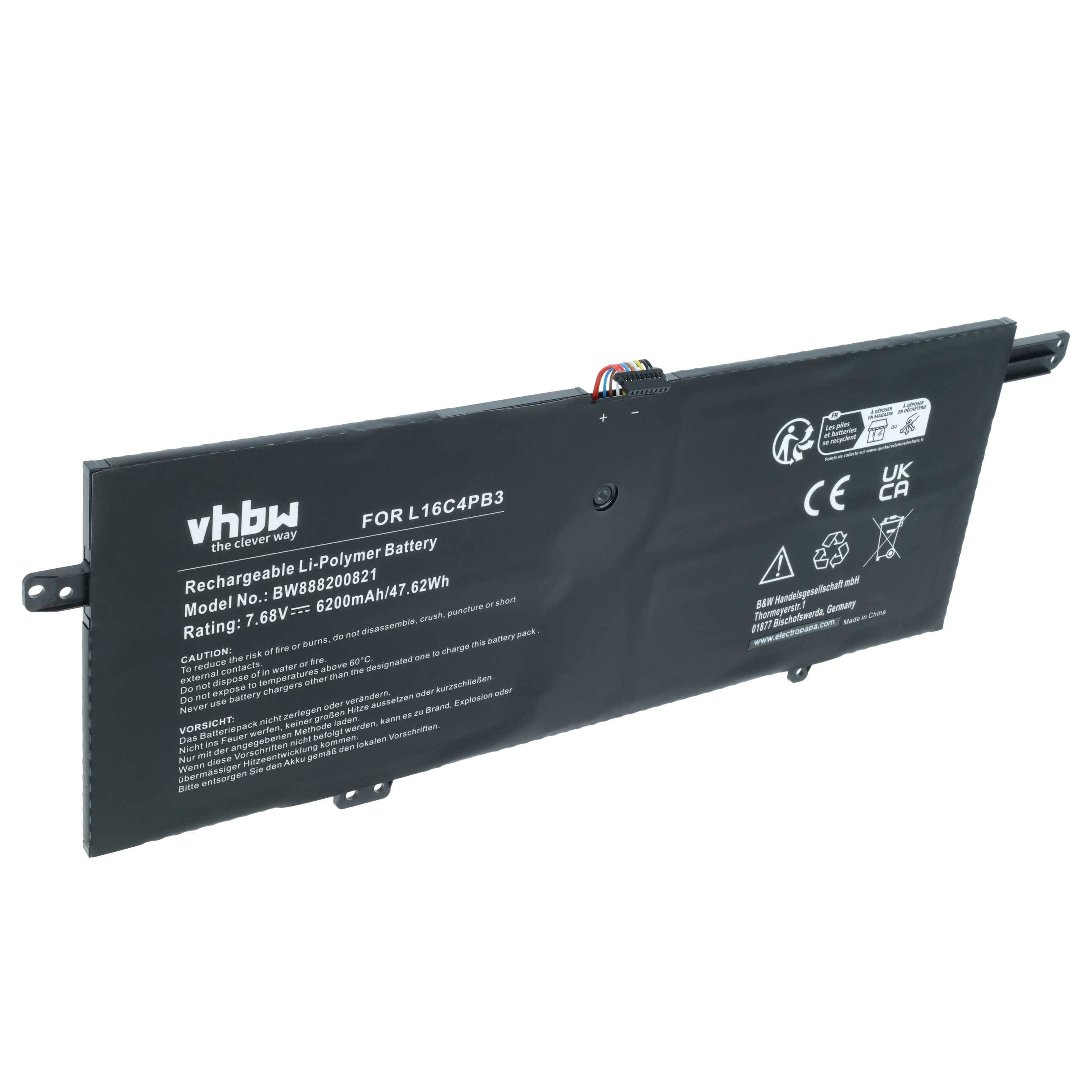 vhbw Akku Ersatz für Lenovo L16L4PB3, L16C4PB3, L16M4PB3 für Notebook (6200 mAh, 7,68 V, Li-Polymer)