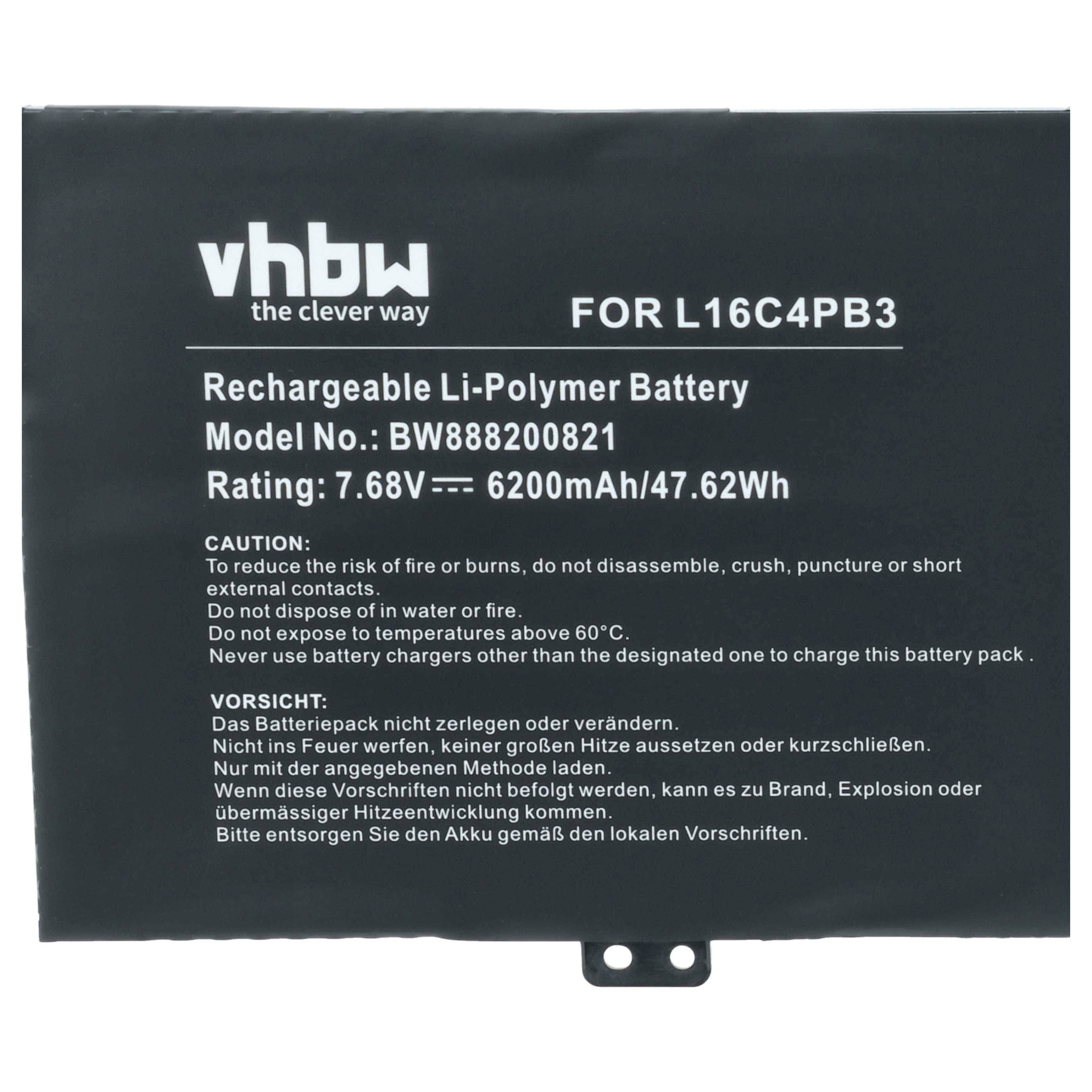 vhbw Akku kompatibel mit Lenovo IdeaPad 720s-13IKB (81BV002PCD), 720s-13IKB (81BV0067CD) Notebook (6200 mAh, 7,68 V, Li-Polymer)