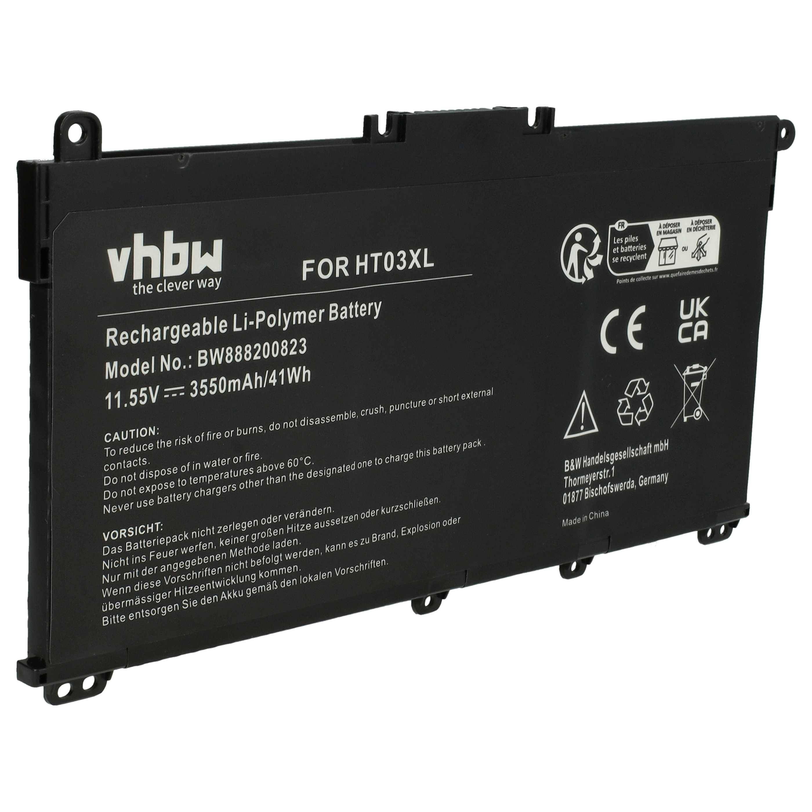 vhbw Akku Ersatz für HP L11421-2C2, L11421-2C1, L11421-2D1, L11421-2C3 für Notebook (3550 mAh, 11,55 V, Li-Polymer)
