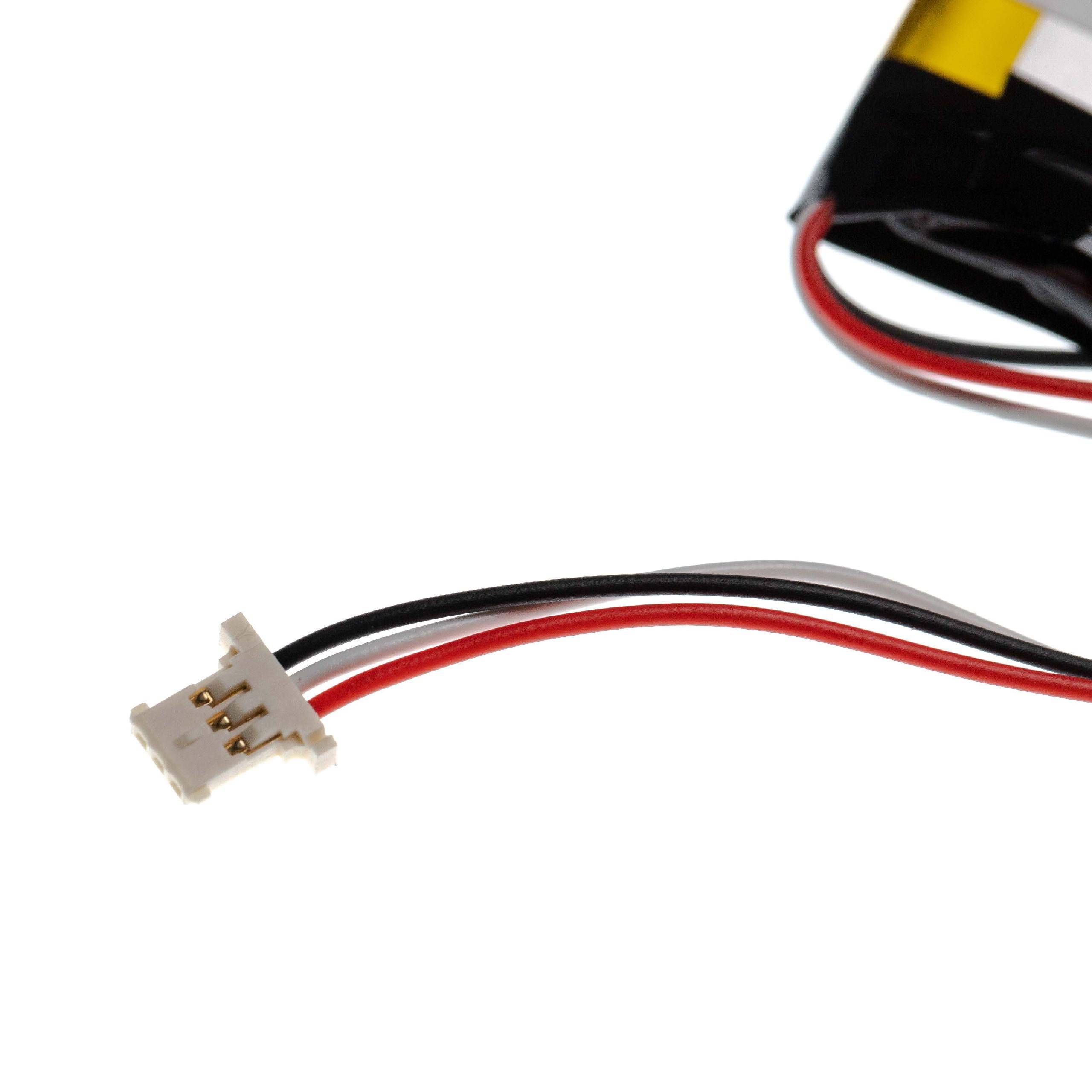 Eine Nahaufnahme eines dreipoligen Steckers mit roten, schwarzen und weißen Drähten, die wahrscheinlich für elektronische Verbindungen oder Batterieverbindungen verwendet werden.