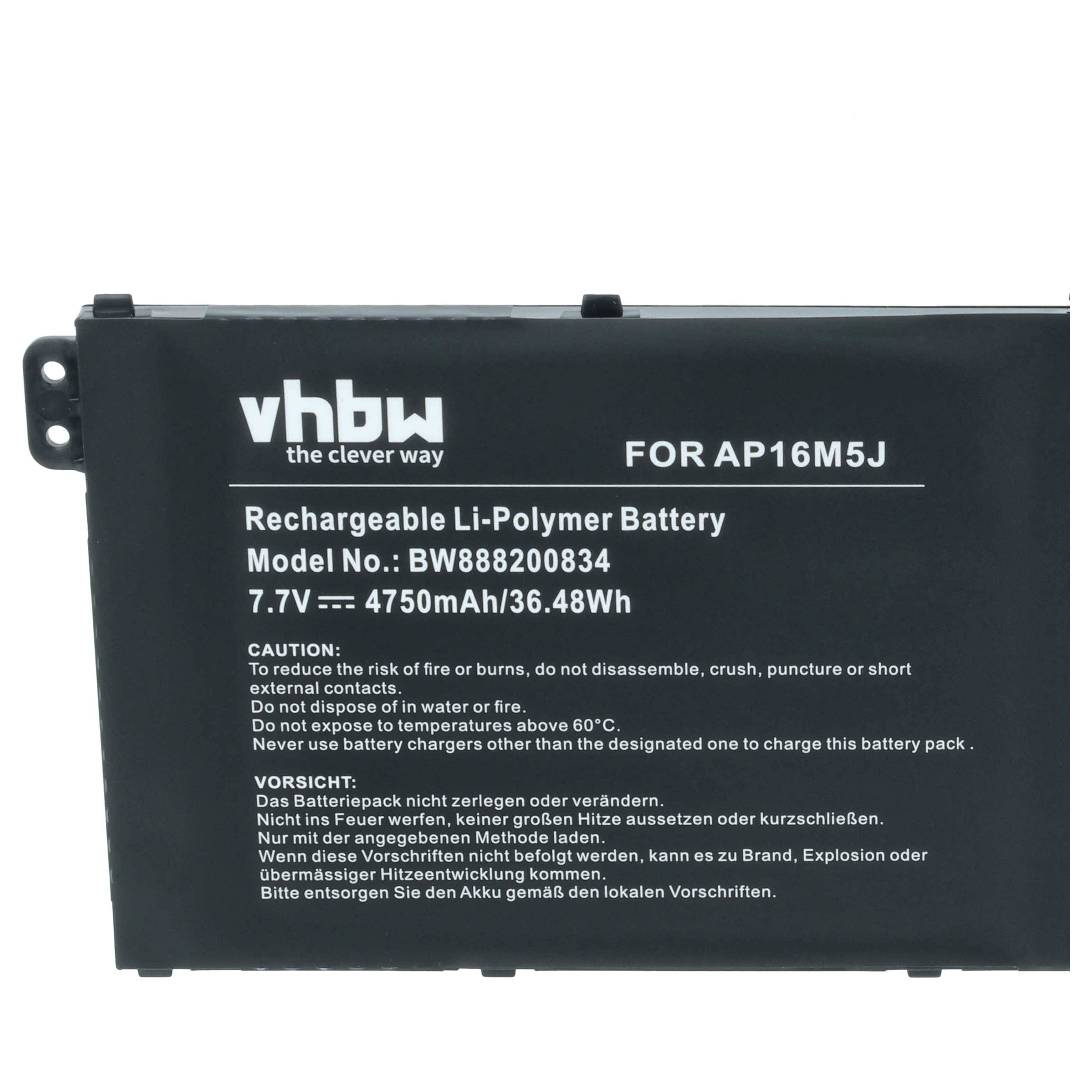 vhbw Akku kompatibel mit Acer Aspire 3 A315-33-C9RA, A315-33-N14U, A315-33-P1ZE Notebook (4.750mAh, 7,7V, Li-Polymer)