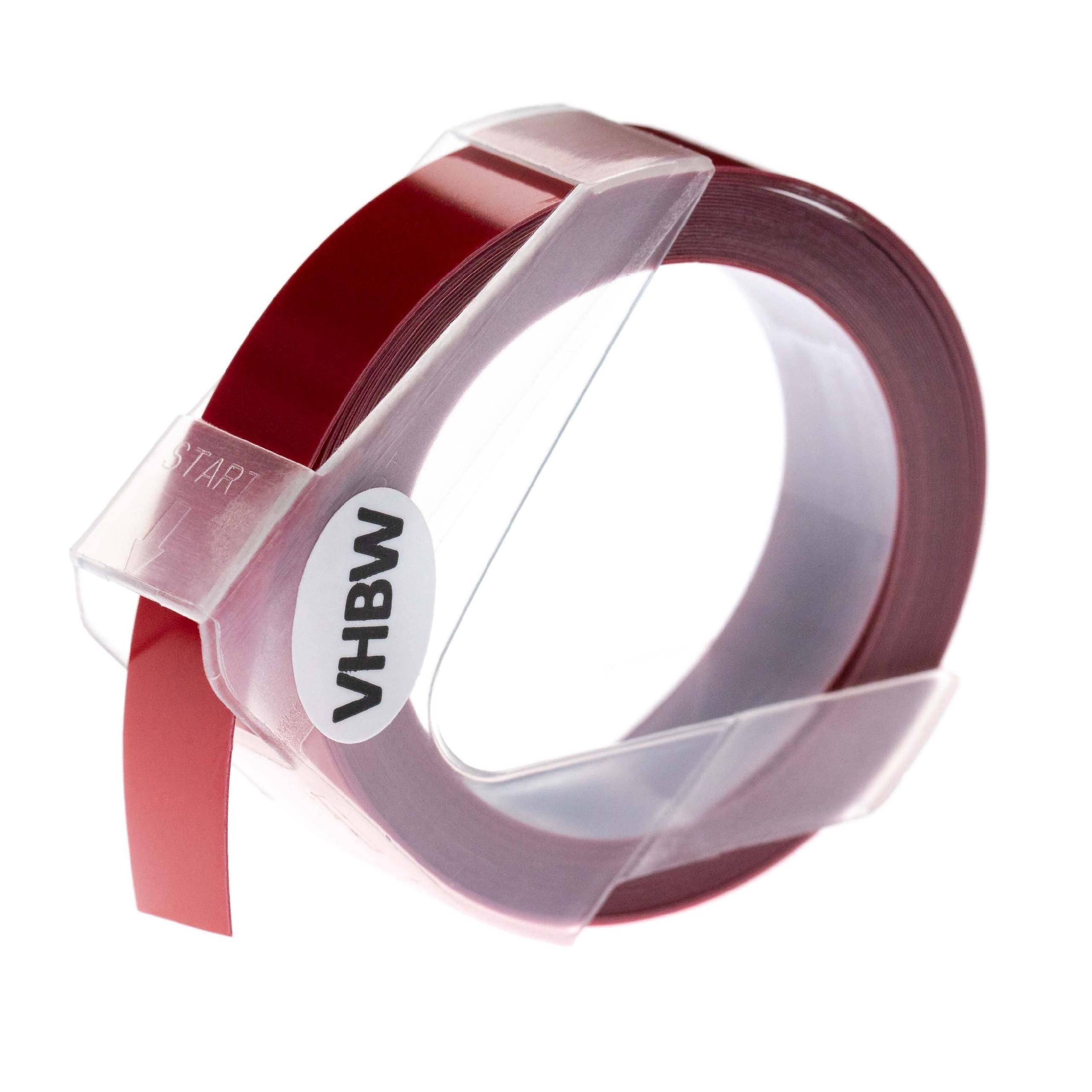 vhbw 3D Prägeband-Kassette kompatibel mit Dymo Rhino M1011 | Etiketten-Drucker 3m x 12mm Weiß auf Rot