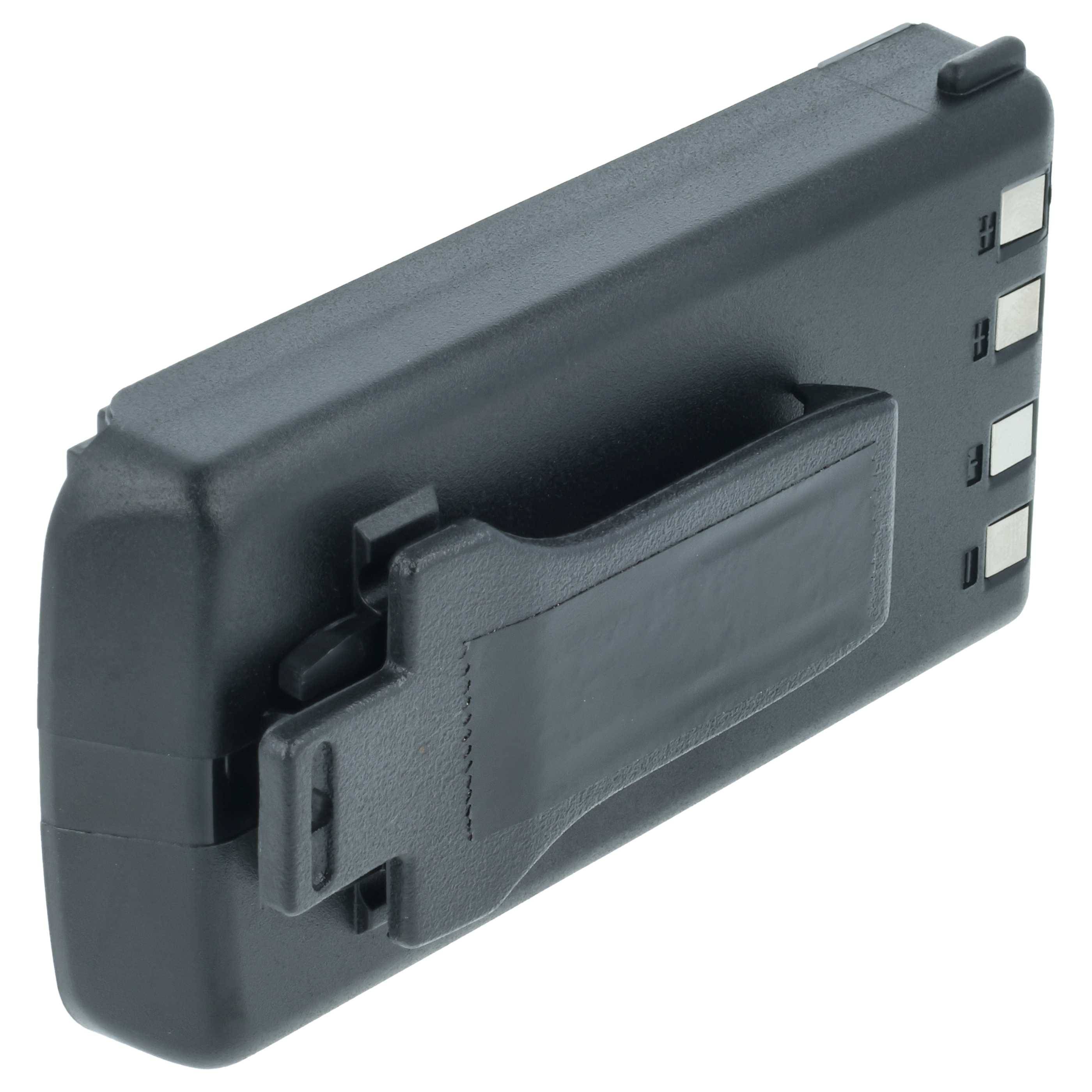 Ein schwarzes, rechteckiges elektronisches Gerät mit einer Klammer an der Seite, das drei metallische Tasten am Rand aufweist.
