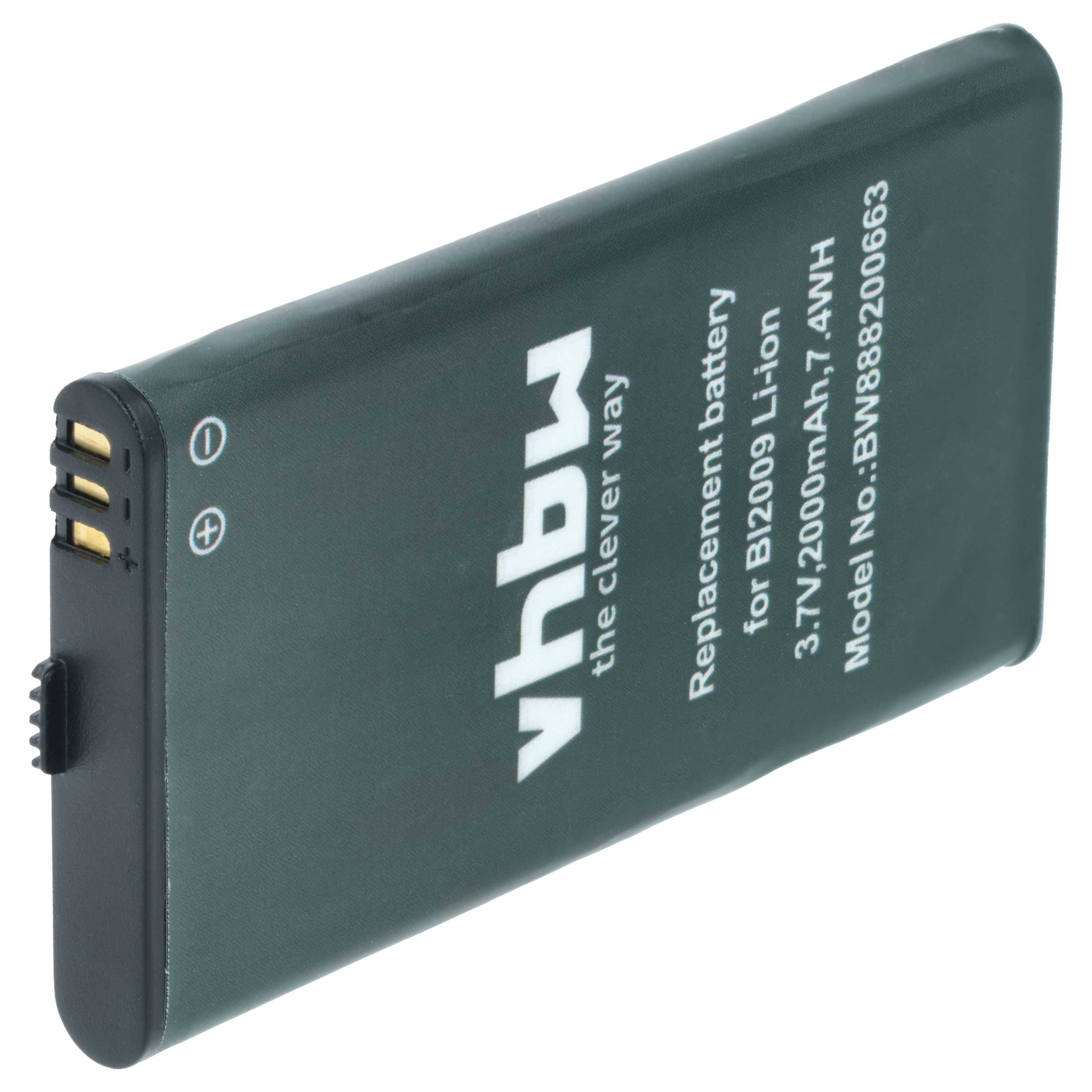 Ein rechteckiger Lithium-Ionen-Akku mit der Aufschrift 'vhbw The Clever Way', 3,7V, 1200mAh, mit drei sichtbaren goldenen Kontakten und der Modellnummer BW88200663.