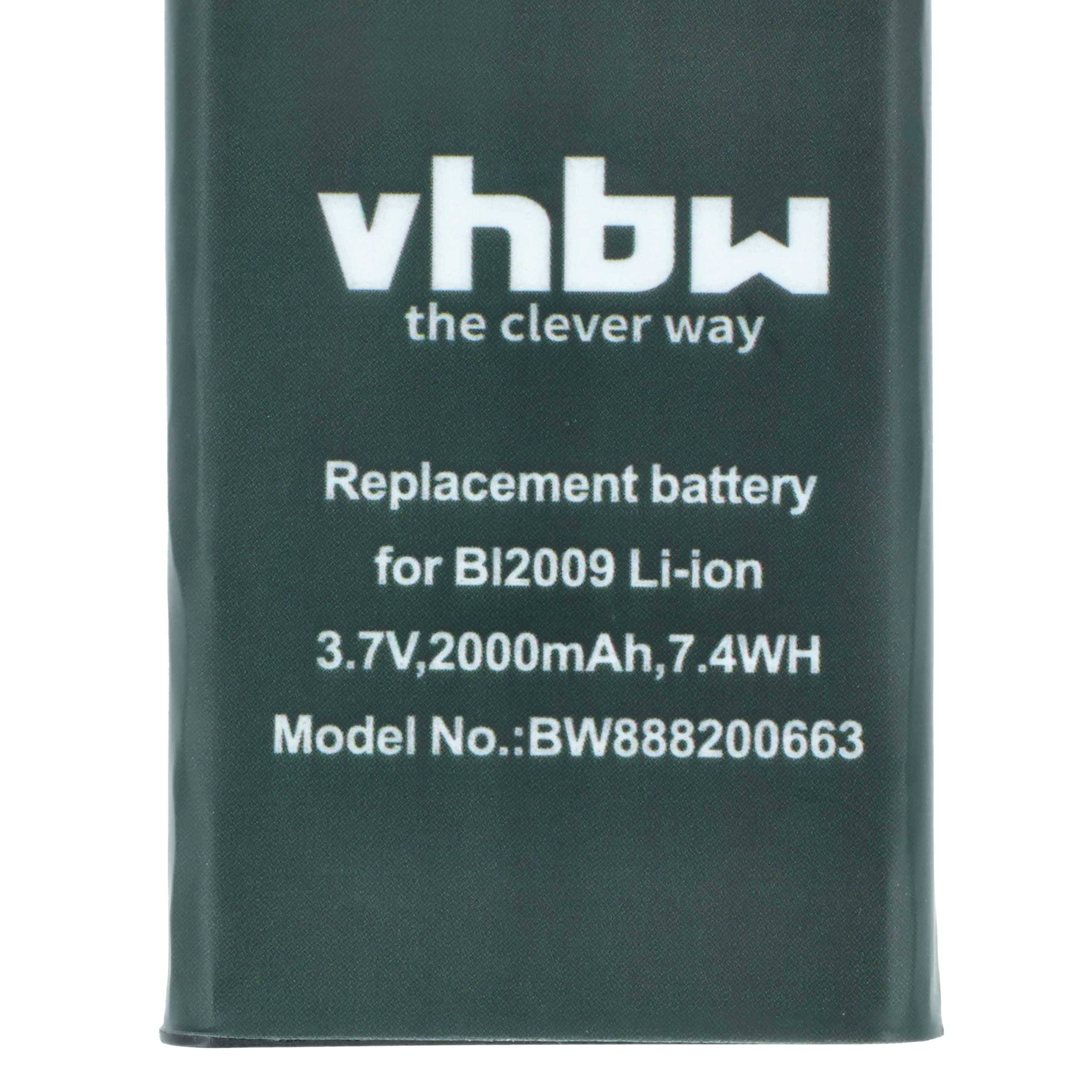 vhbw, der clevere Weg. Ersatzakku für BI2009. 3,7V, 2000mAh, Li-ion. Modell-Nr.: BW888200663.