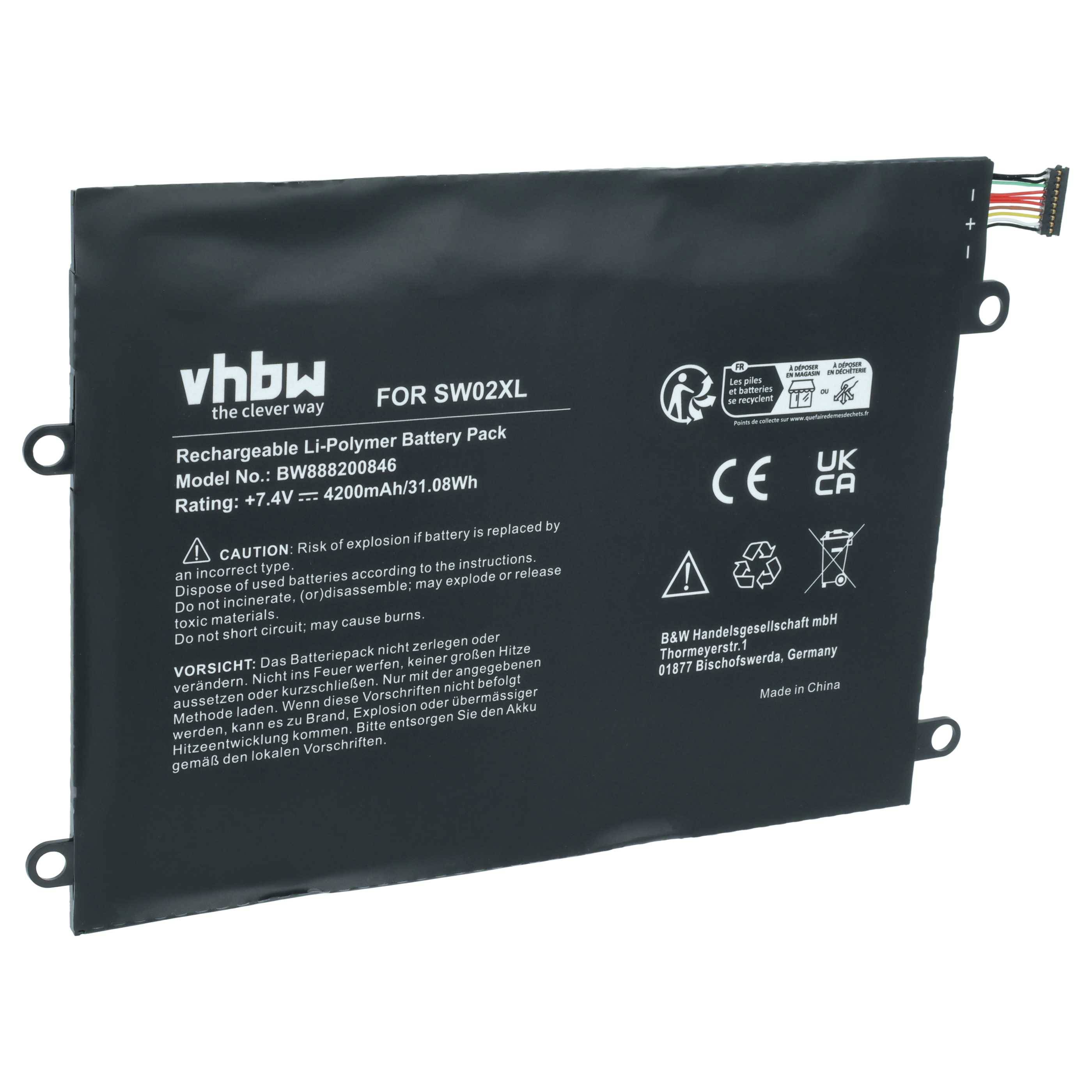 vhbw Akku kompatibel mit HP X2 10-P019TU, x2 210 G2(2TS62EA), x2 210 G2(2TS65EA), X2 10-P019NF Notebook (4200 mAh, 7,4 V, Li-Polymer)