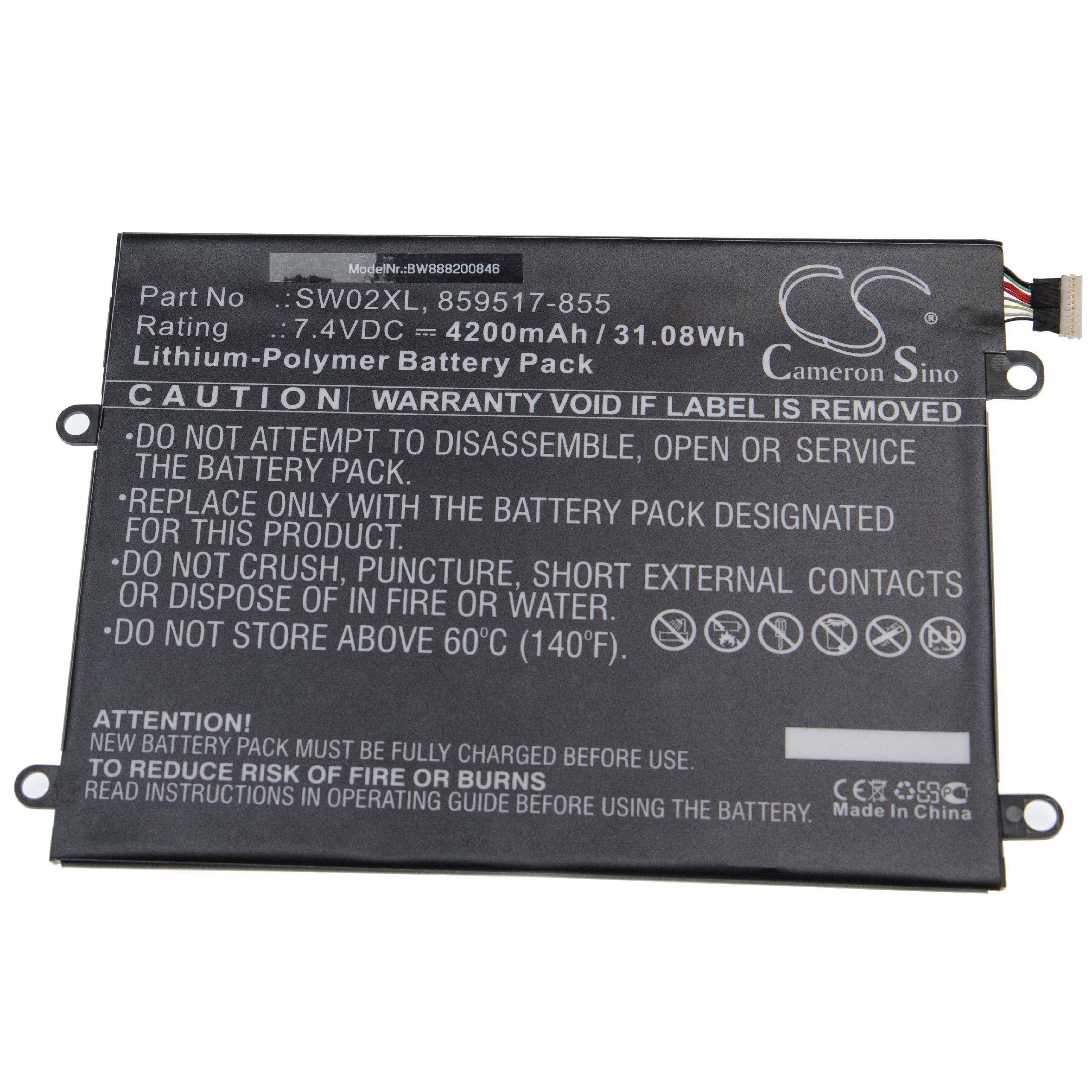 vhbw Akku Ersatz für HP 859517-855, 859470-1B1, SW02XL, HSTNN-IB7N, TPN-Q180 für Notebook (4200 mAh, 7,4 V, Li-Polymer)