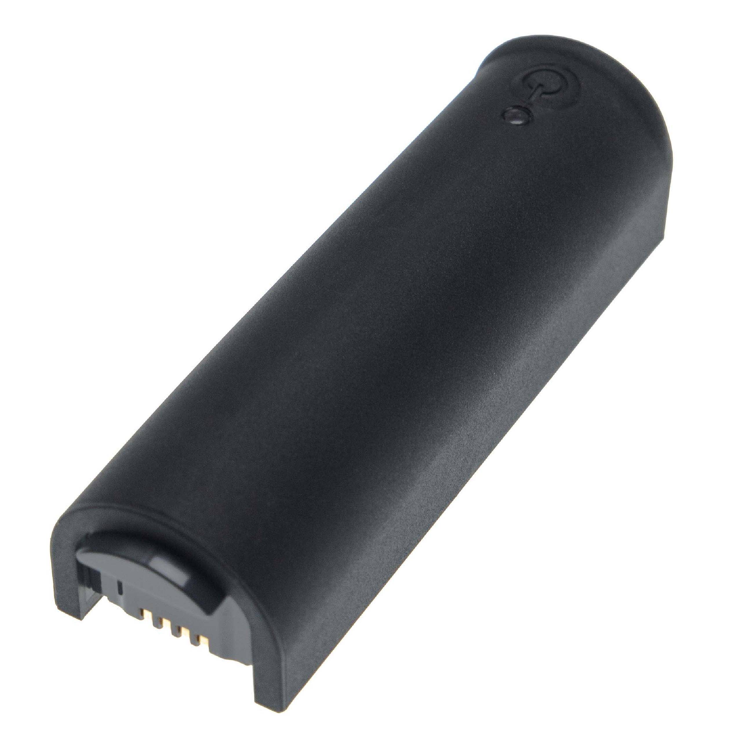 Ein schwarzes zylindrisches Batteriepack mit sichtbaren Metallkonnektoren an einem Ende, entworfen für Elektronik oder Elektrowerkzeuge.