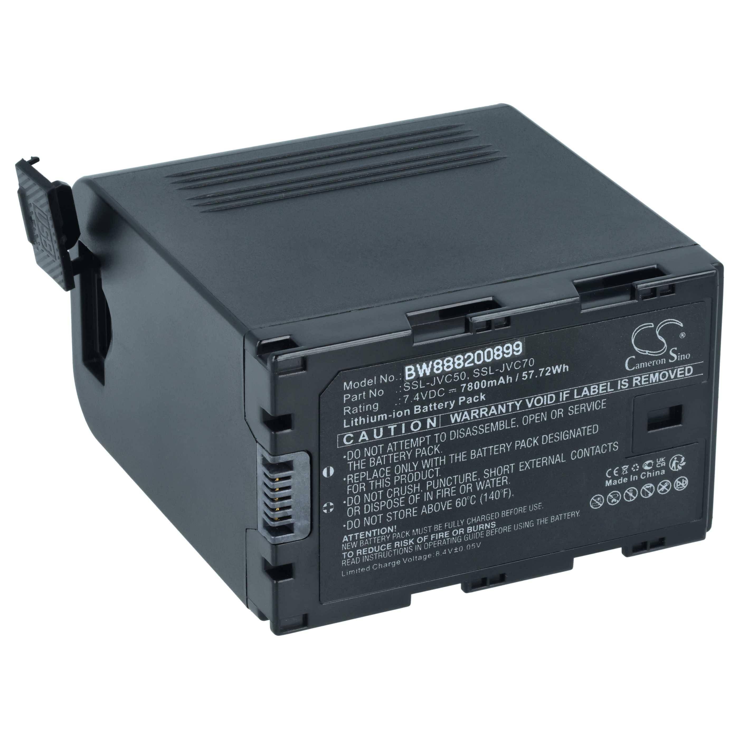 Schwarzes wiederaufladbares Batteriepaket mit Etikett, das das Modell BW988200899 und eine Kapazität von 7,4 V, 7800 mAh anzeigt.