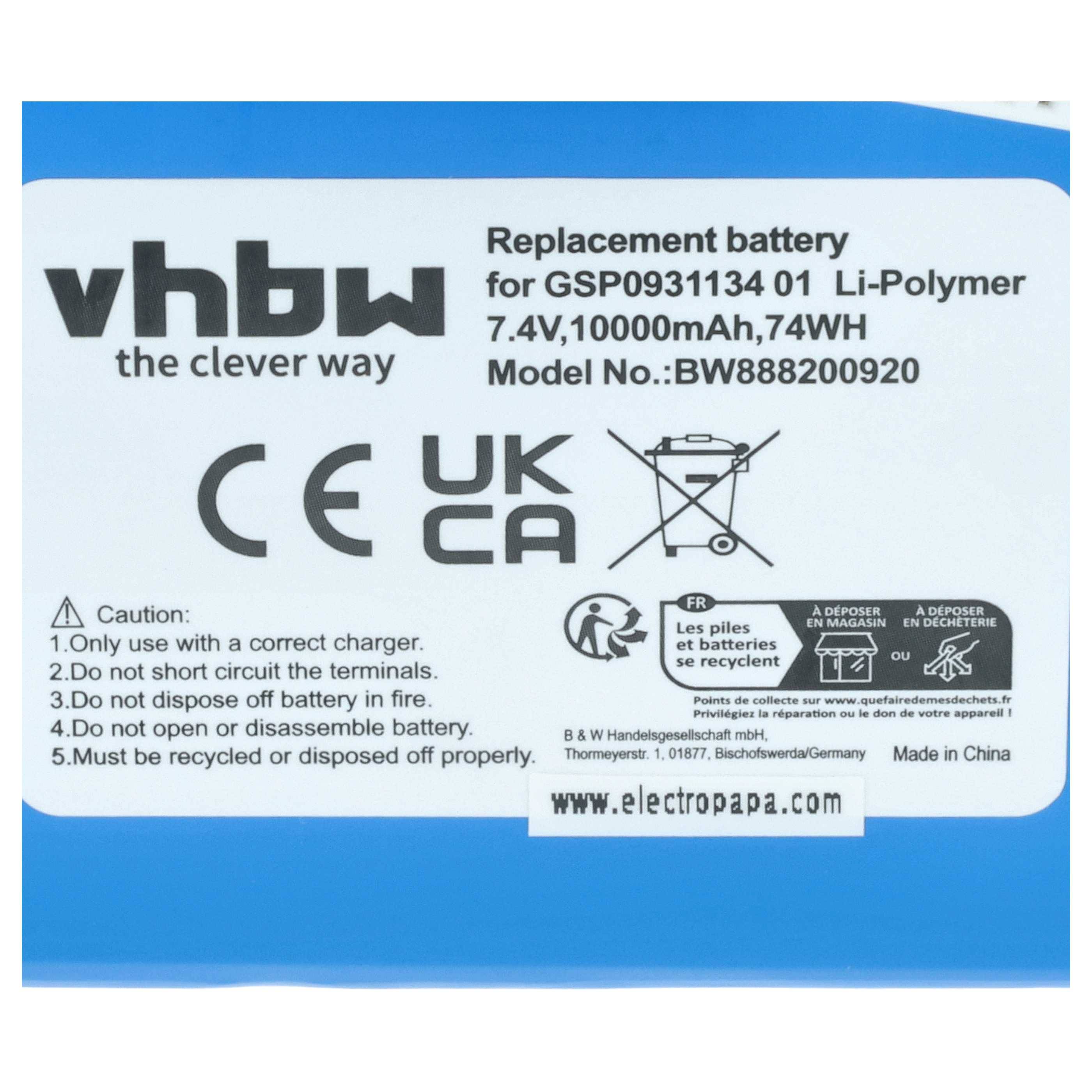 vhbw Akku kompatibel mit JBL JEM3317, JEM3318, JEM3316, Boombox Lautsprecher Boxen Speaker (10000 mAh, 7,4 V, Li-Polymer)