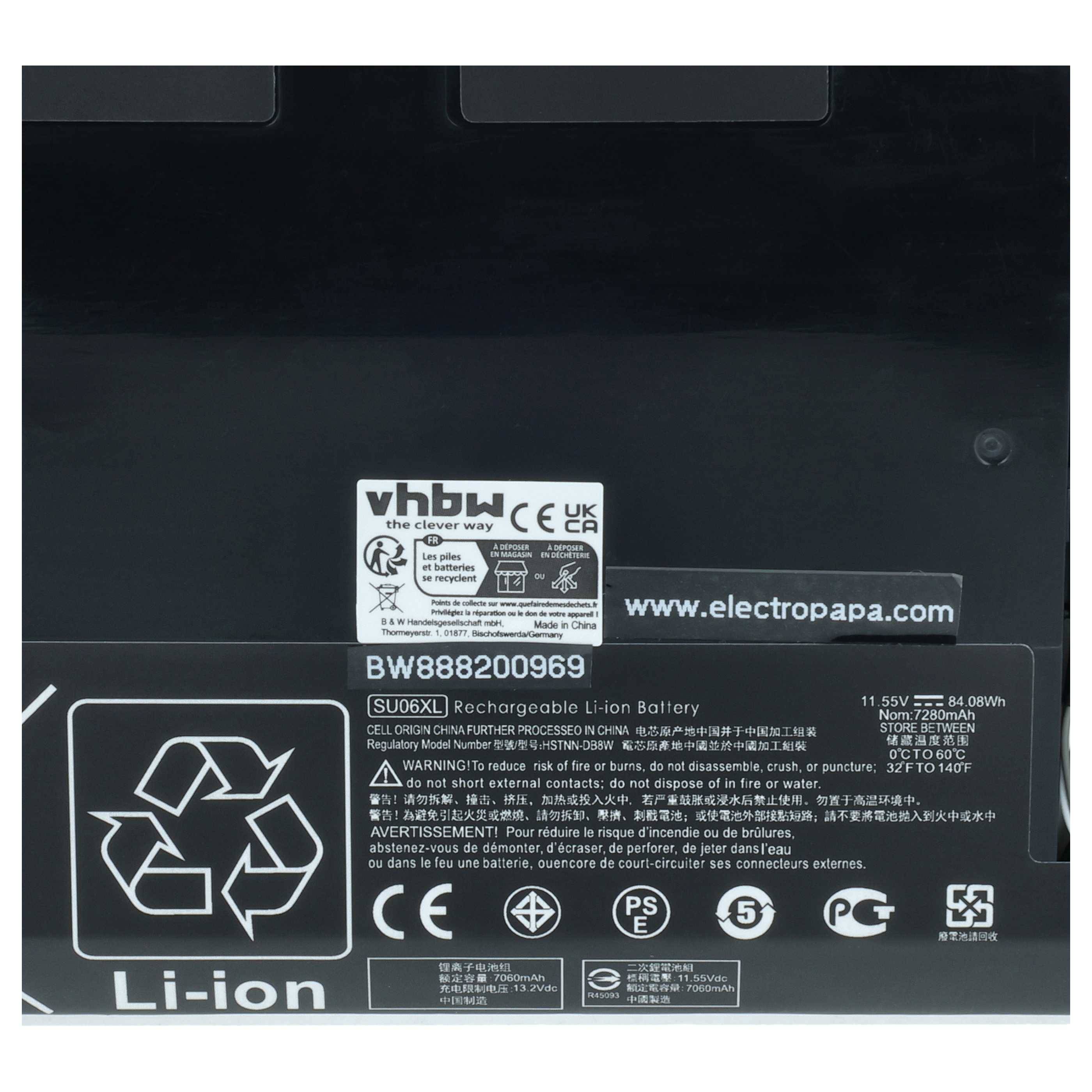 vhbw Akku kompatibel mit HP Spectre x360 15-DF0010CA, 15-DF0010NF, 15-DF0009NF, 15-DF0009TX Notebook (7100 mAh, 11,55 V, Li-Polymer)