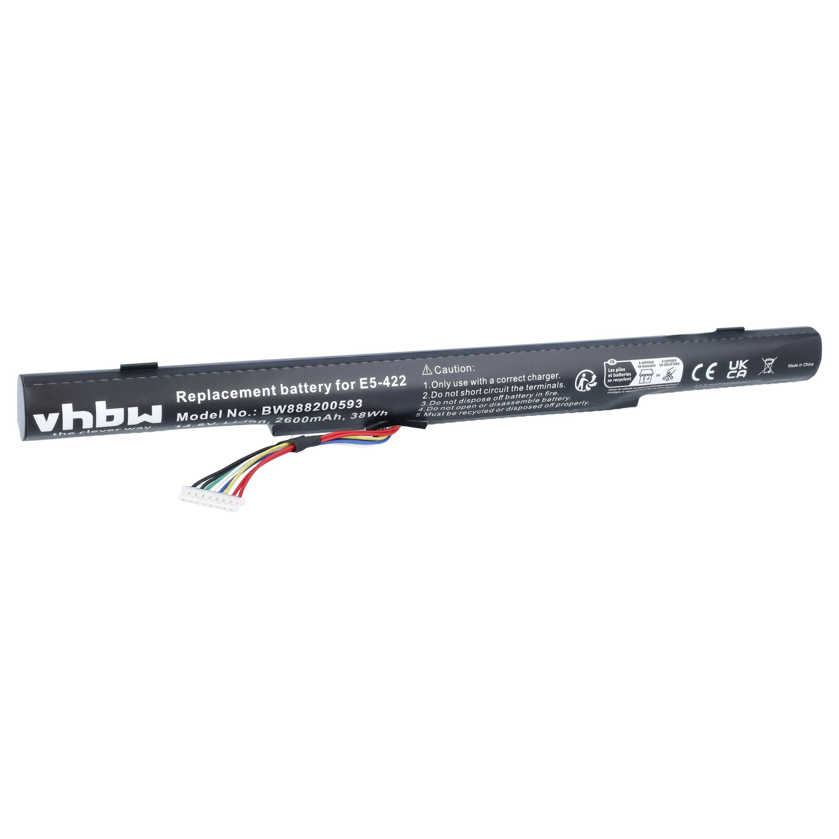 vhbw Akku kompatibel mit Acer Aspire E5-573G-55DLi | E5-573G-56QS, E5-573G-50RC, E5-573G-54Q7 Notebook (2600 mAh, 14,8 V, Li-Ion)