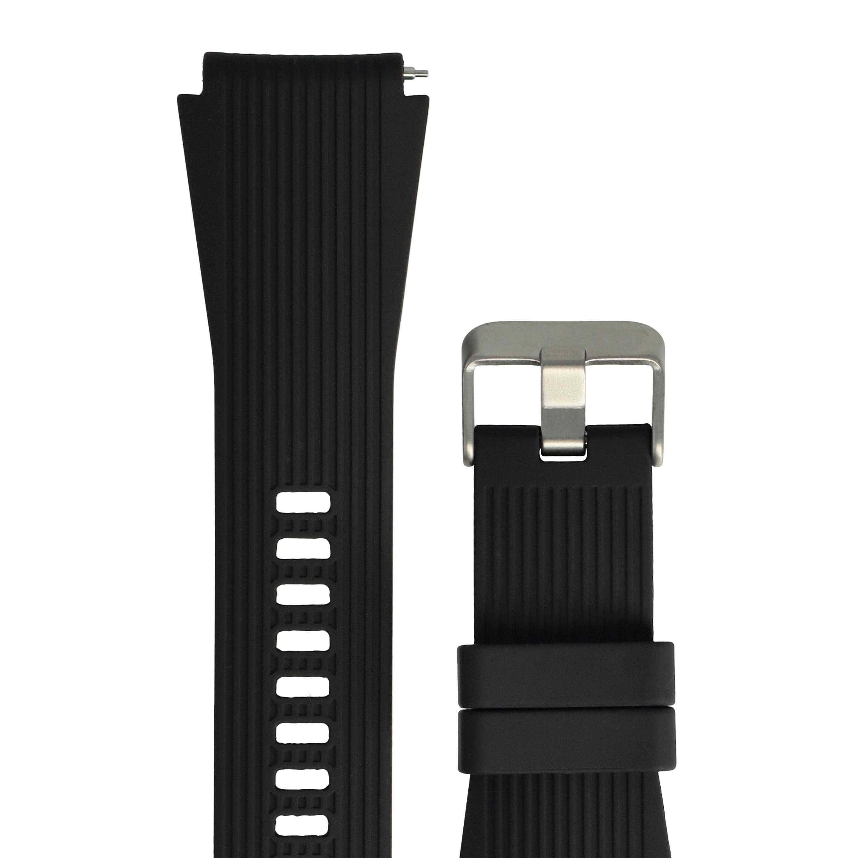 vhbw Ersatz Armband kompatibel mit Samsung Galaxy Watch 46mm Fitnessuhr, Smartwatch - 13,1 + 7,1 cm geriffelt Silikon schwarz