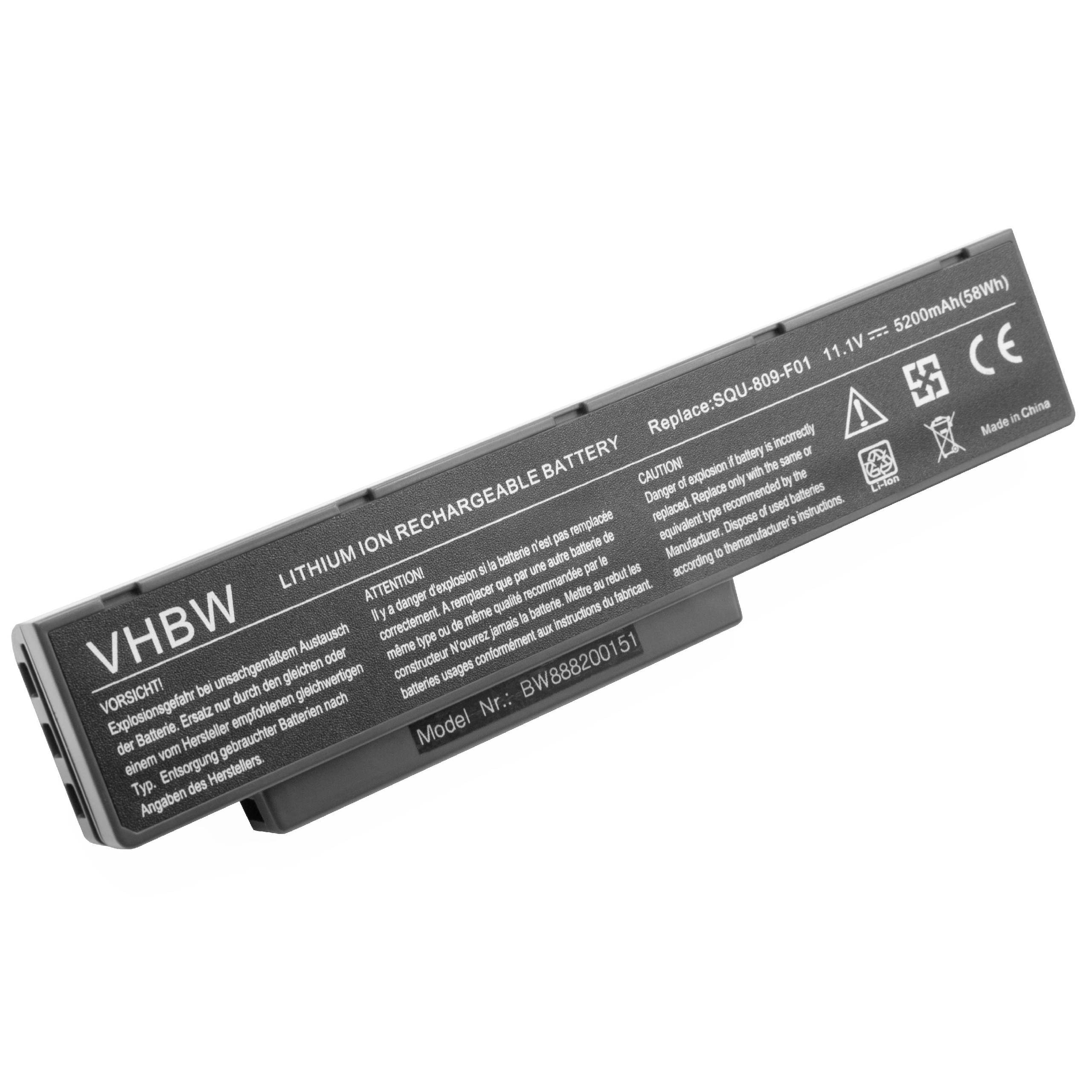 vhbw Akku Ersatz für Fujitsu-Siemens SQU-809-F02, SQU-809-F01, SQU-808-F02, SQU-808-F01 für Notebook (5200 mAh, 11,1 V, Li-Ion)