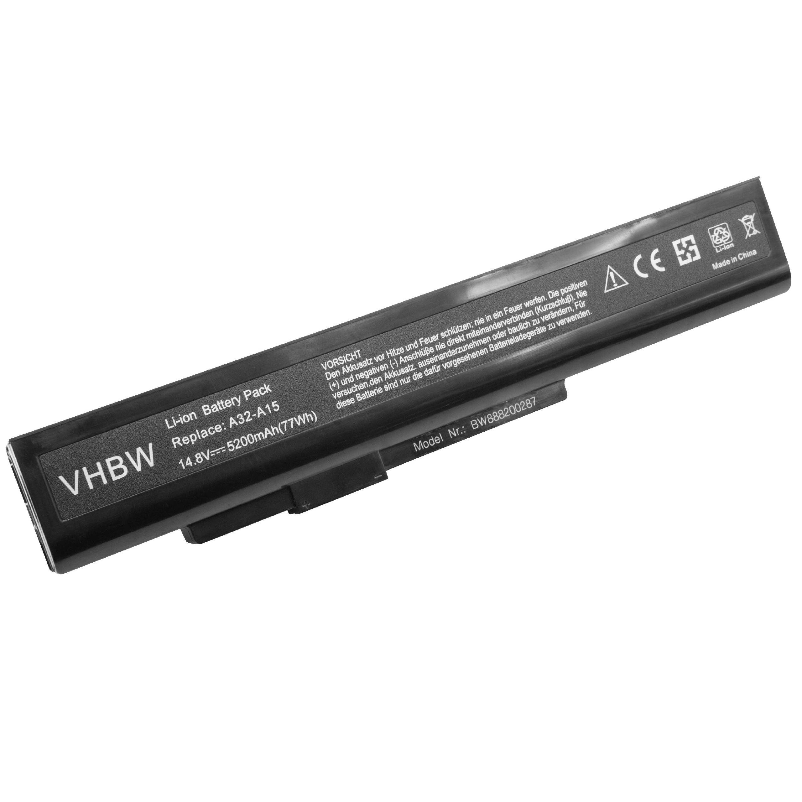 vhbw 1x Akku kompatibel mit MSI CX640, CR640X, CR640MX, CR640DX, A6400 Notebook (5200 mAh, 14,8 V, Li-Ion)