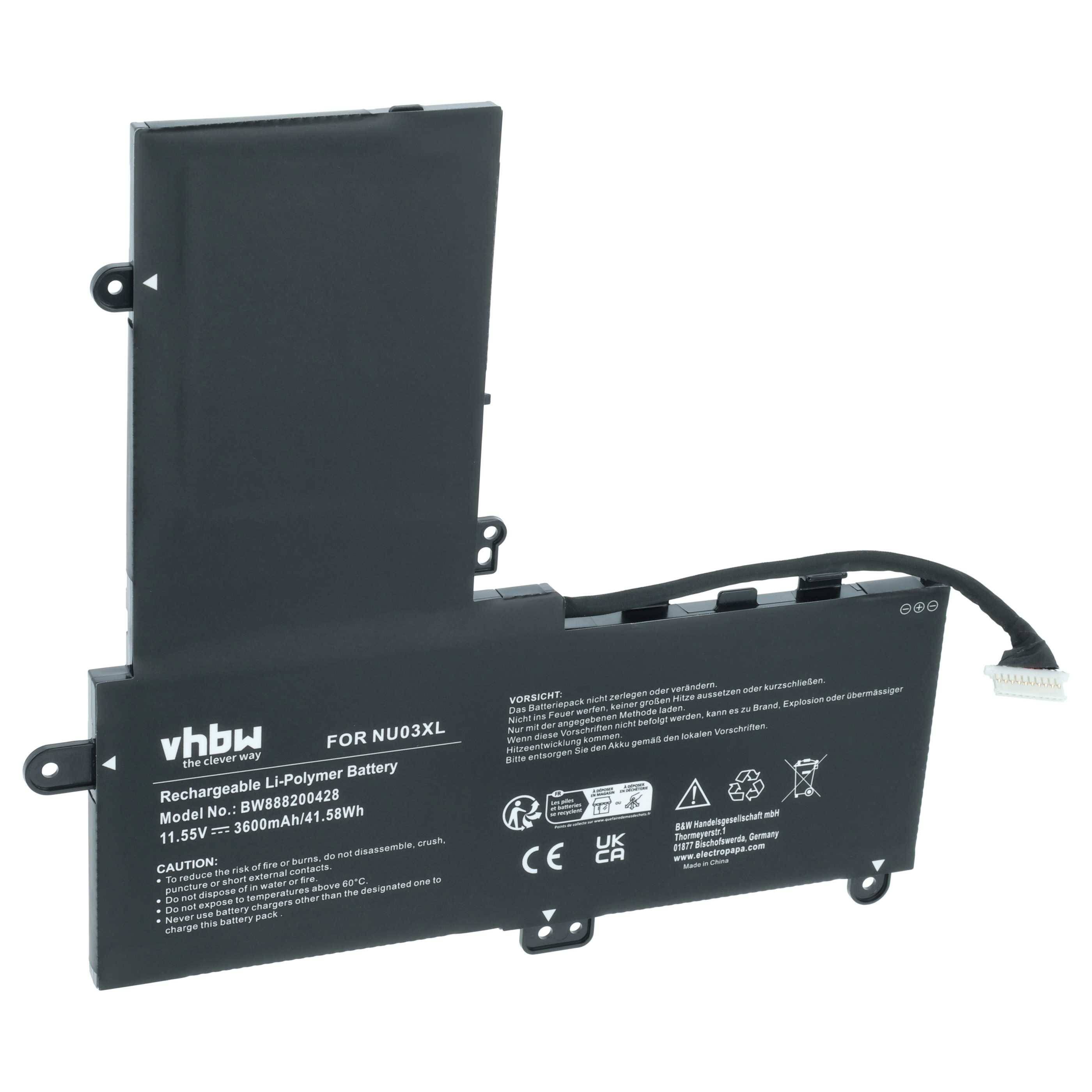 vhbw 1x Akku kompatibel mit HP Pavilion X360 11-ab009la, X360 11-U000ng, X360 11-U000 Notebook (3600 mAh, 11,55 V, Li-Ion)