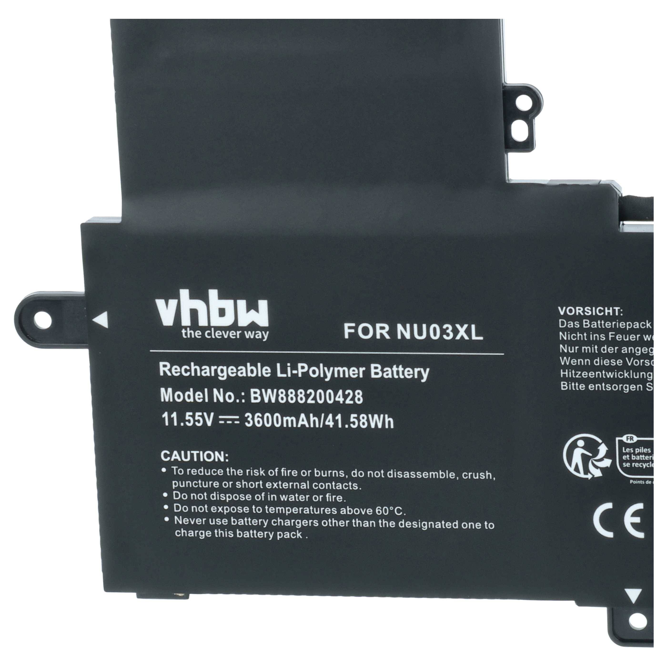 vhbw Akku kompatibel mit HP Pavilion X360 11-U104tu, X360 11-U105tu, X360 11-U106tu Notebook (3600 mAh, 11,55 V, Li-Ion)