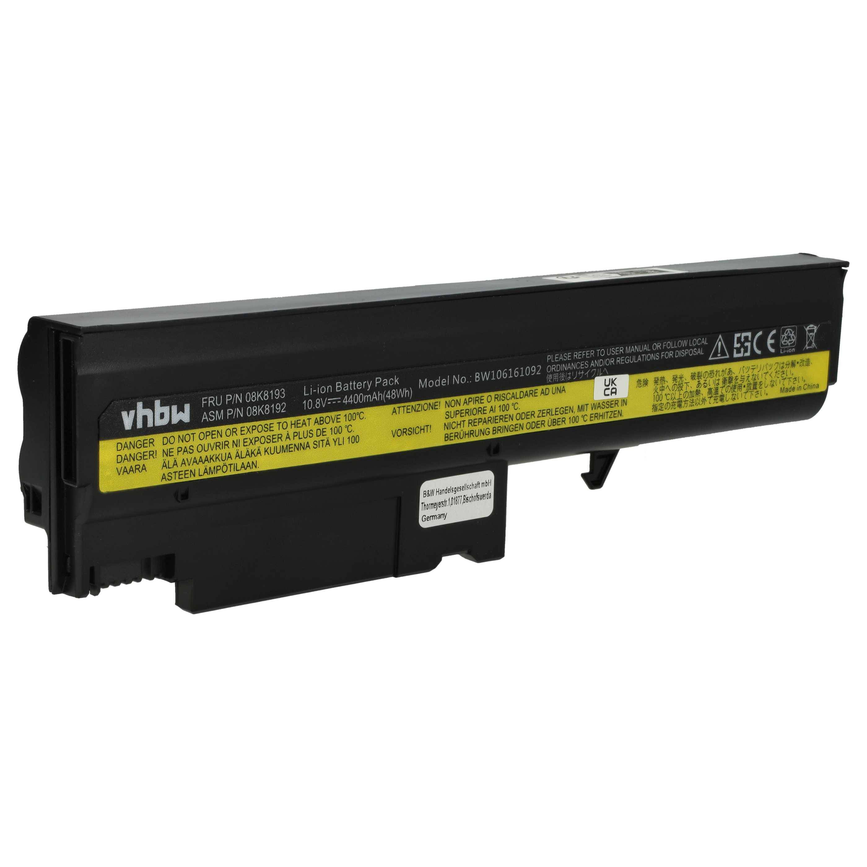 vhbw Akku Ersatz für IBM 92P1061, 92P1013, 92P1060, 92P1011, 92P1058, 08K8214, 92P1010 für Notebook (4400 mAh, 10,8 V, Li-Ion)