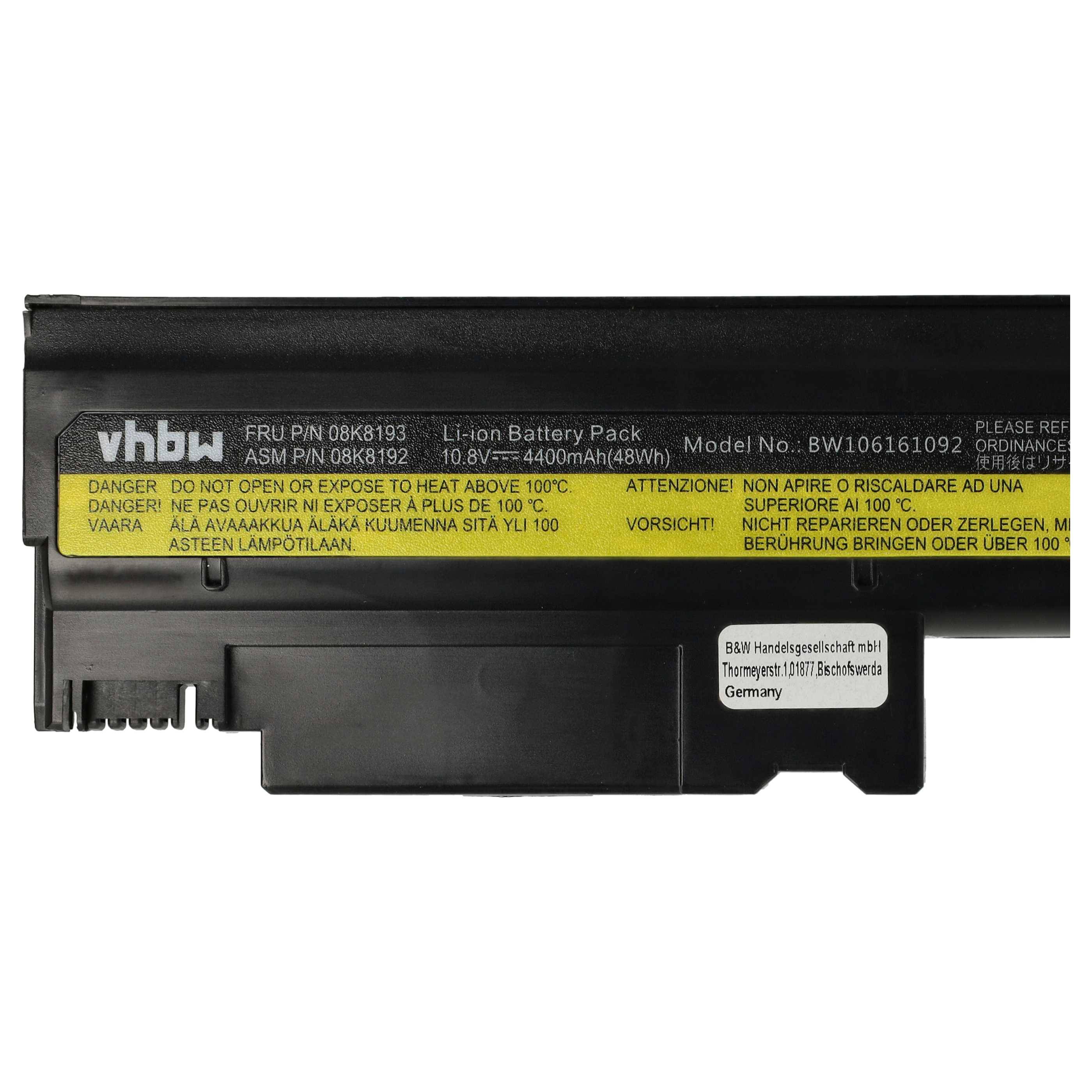 vhbw Akku Ersatz für IBM FRU 08K8201, FRU 08K8198 92P1089, FRU 08K8195, FRU 08K8193 für Notebook (4400 mAh, 10,8 V, Li-Ion)