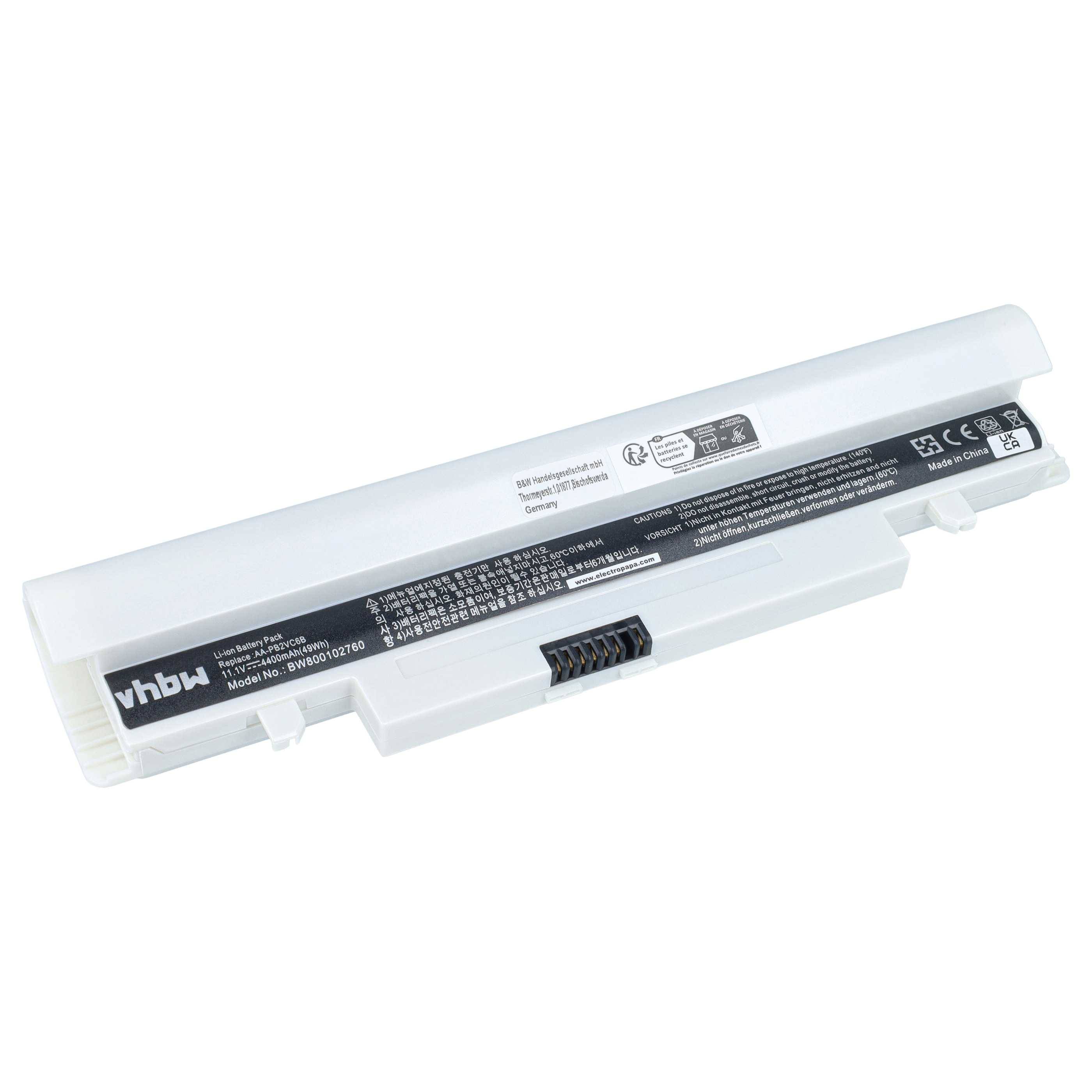vhbw Akku kompatibel mit Samsung NT-N260P | NT-N250P, NT-N260, NT-N250 Notebook (4400 mAh, 11,1 V, Li-Ion)