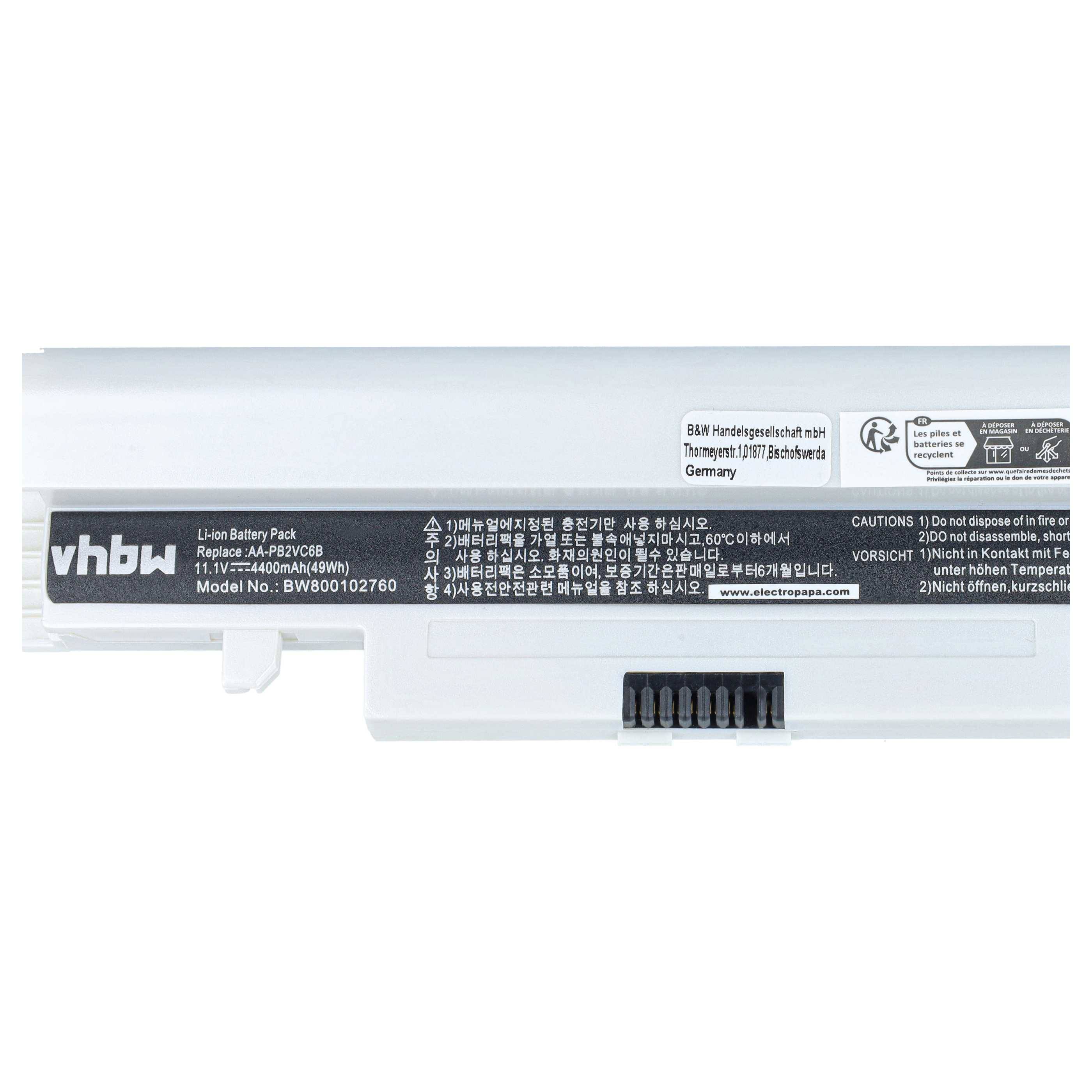 vhbw Akku kompatibel mit Samsung NP-N150-JP01AU | NP-N150-JP02US, NP-N150-JA09US, NP-N150-JP03AU Notebook (4400 mAh, 11,1 V, Li-Ion)