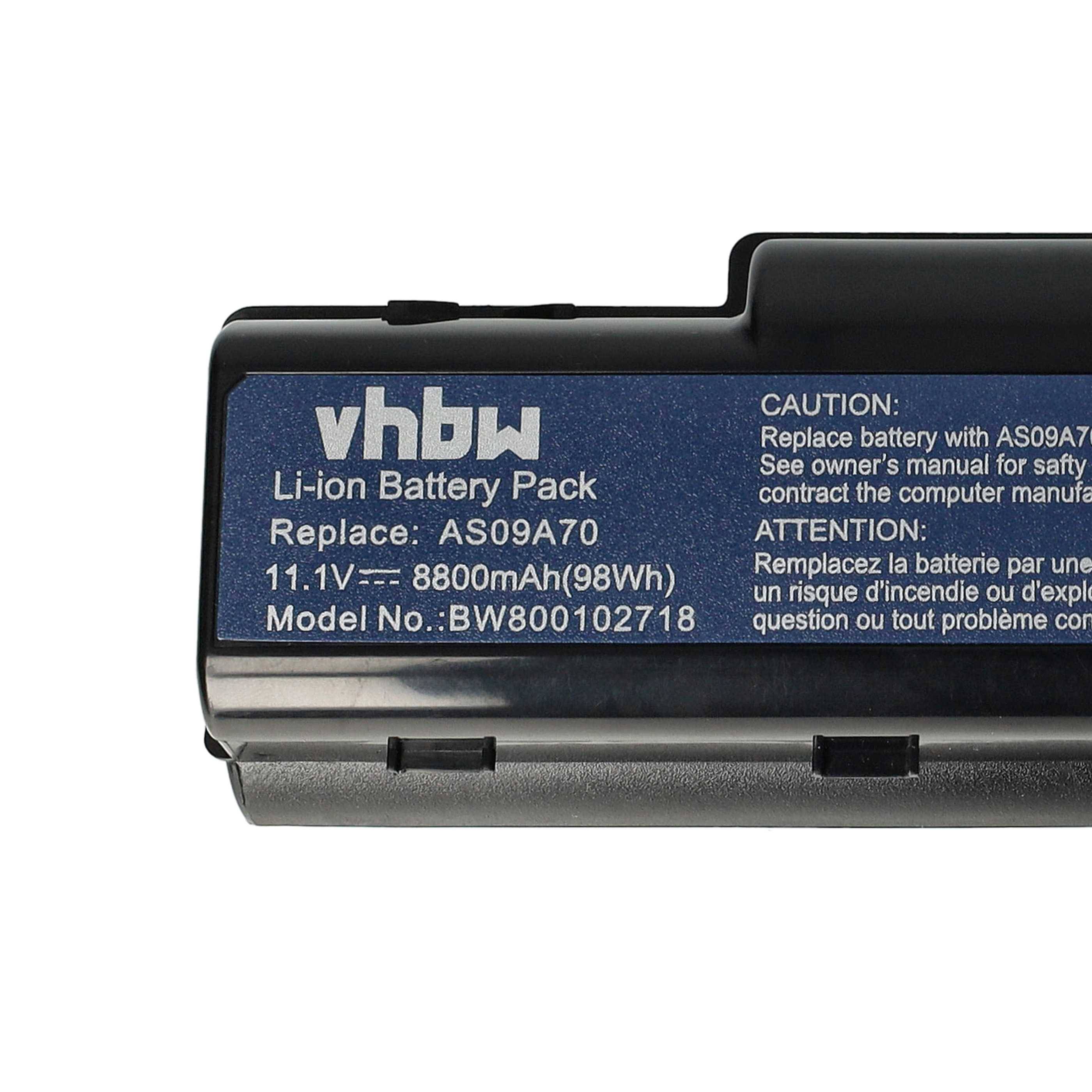 Li-Ionen-Akkupack mit Modell AS09A71, 11,1V, 8800mAh (98Wh). Warnung: Korrekt austauschen und Bedienungsanleitung für Sicherheitshinweise beachten.