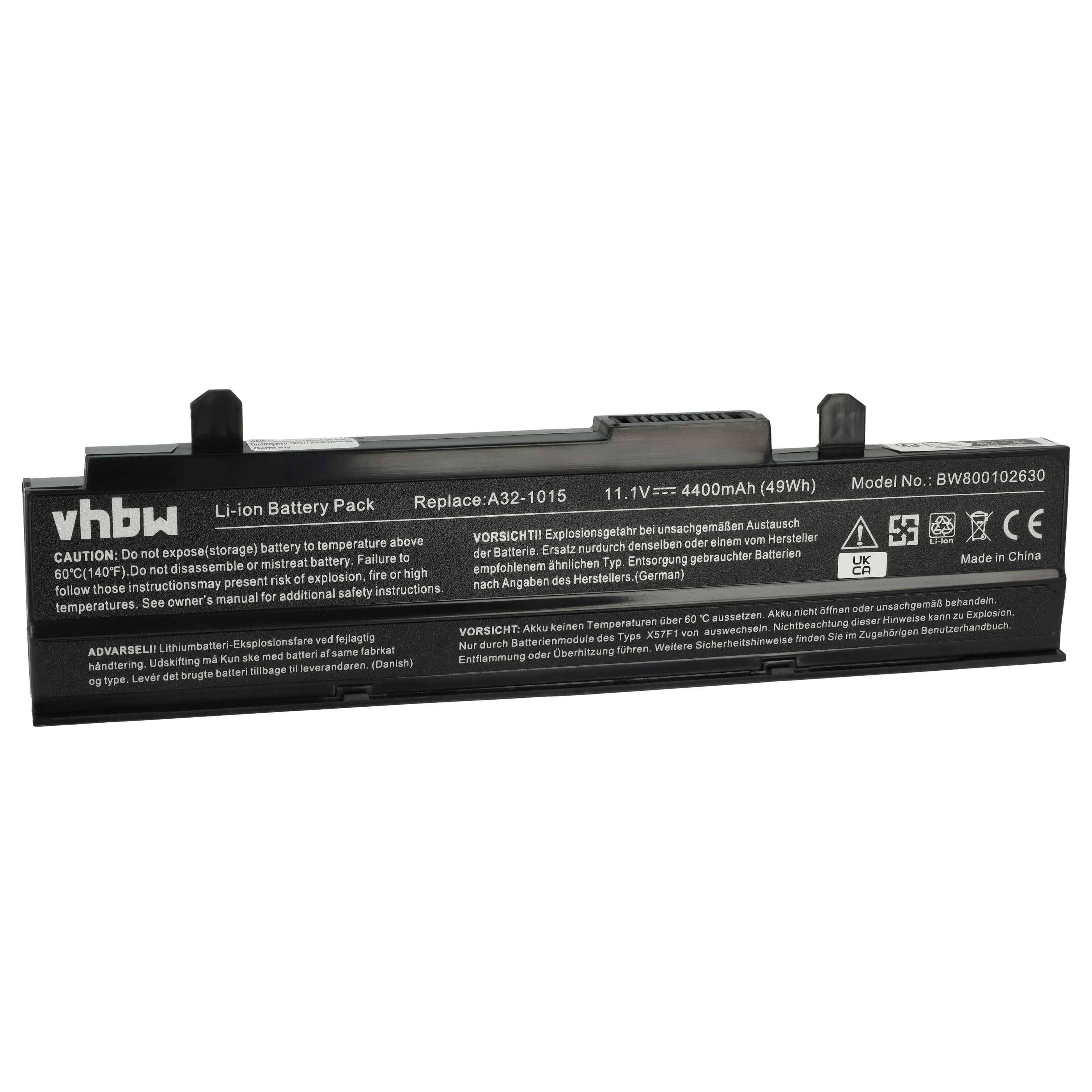 vhbw Akku Ersatz für Asus A32-1015, PL32-1015, AL31-1015, A31-1015 für Notebook (4400 mAh, 11,1 V, Li-Ion) schwarz