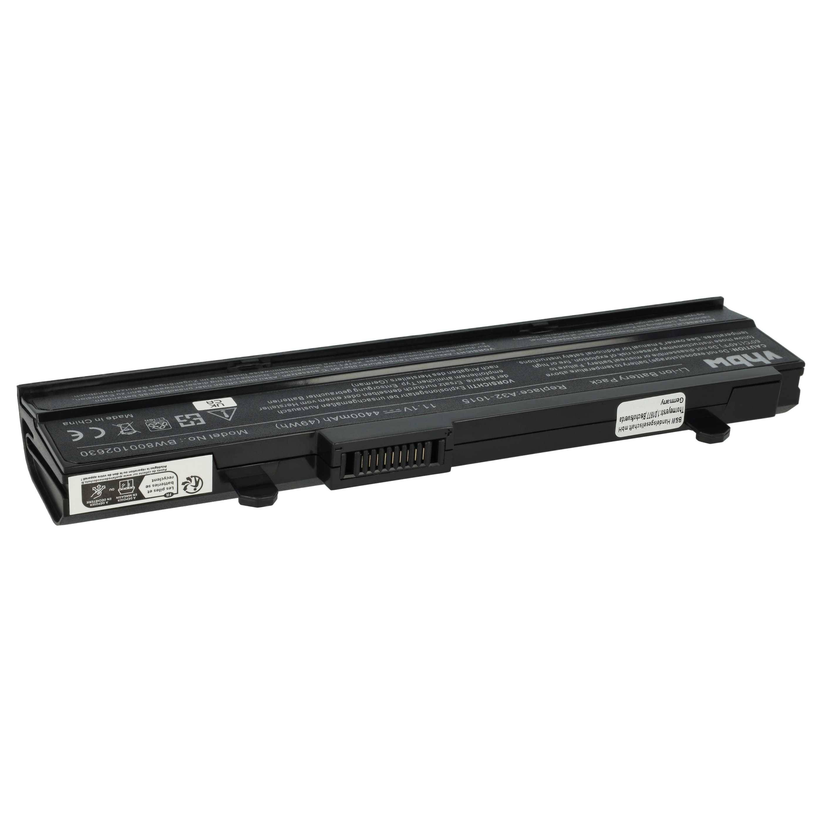 vhbw Akku kompatibel mit Asus Eee PC 1015PW, 1015PN, 1015PEM, 1015T, 1015PX, 1015PEG, 1015PED N455 Notebook (4400 mAh, 11,1 V, Li-Ion) schwarz