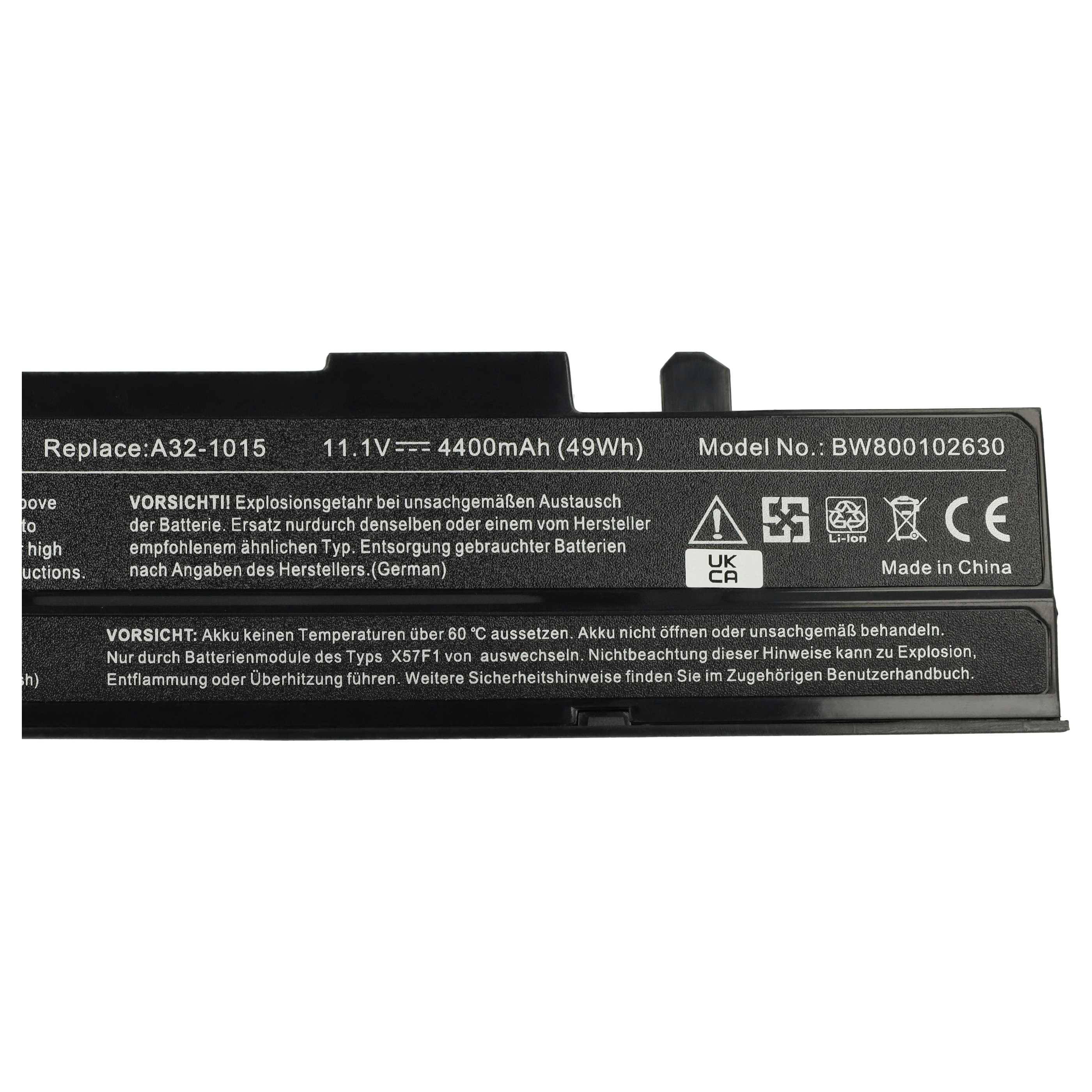 vhbw Akku kompatibel mit Asus Eee PC EPC 1015PE, EPC 1015P, EPC 1015PED, EPC 1015PED N455 Notebook (4400 mAh, 11,1 V, Li-Ion) schwarz