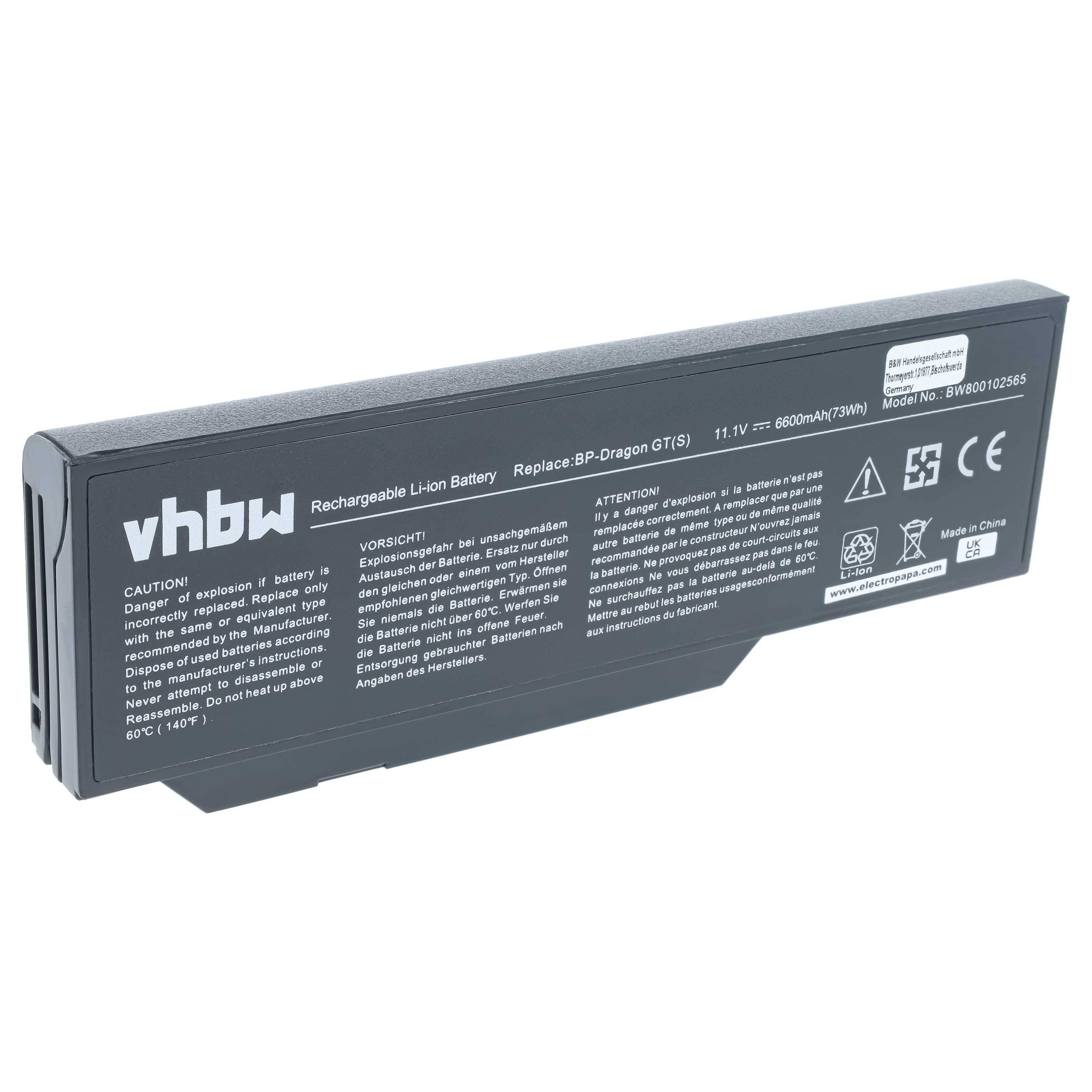 vhbw Akku kompatibel mit Mitac MiNote 8207I | 8227, 8207, 8207D, 8000, 9070D, 8807, 9070 Notebook (6600 mAh, 11,1 V, Li-Ion)