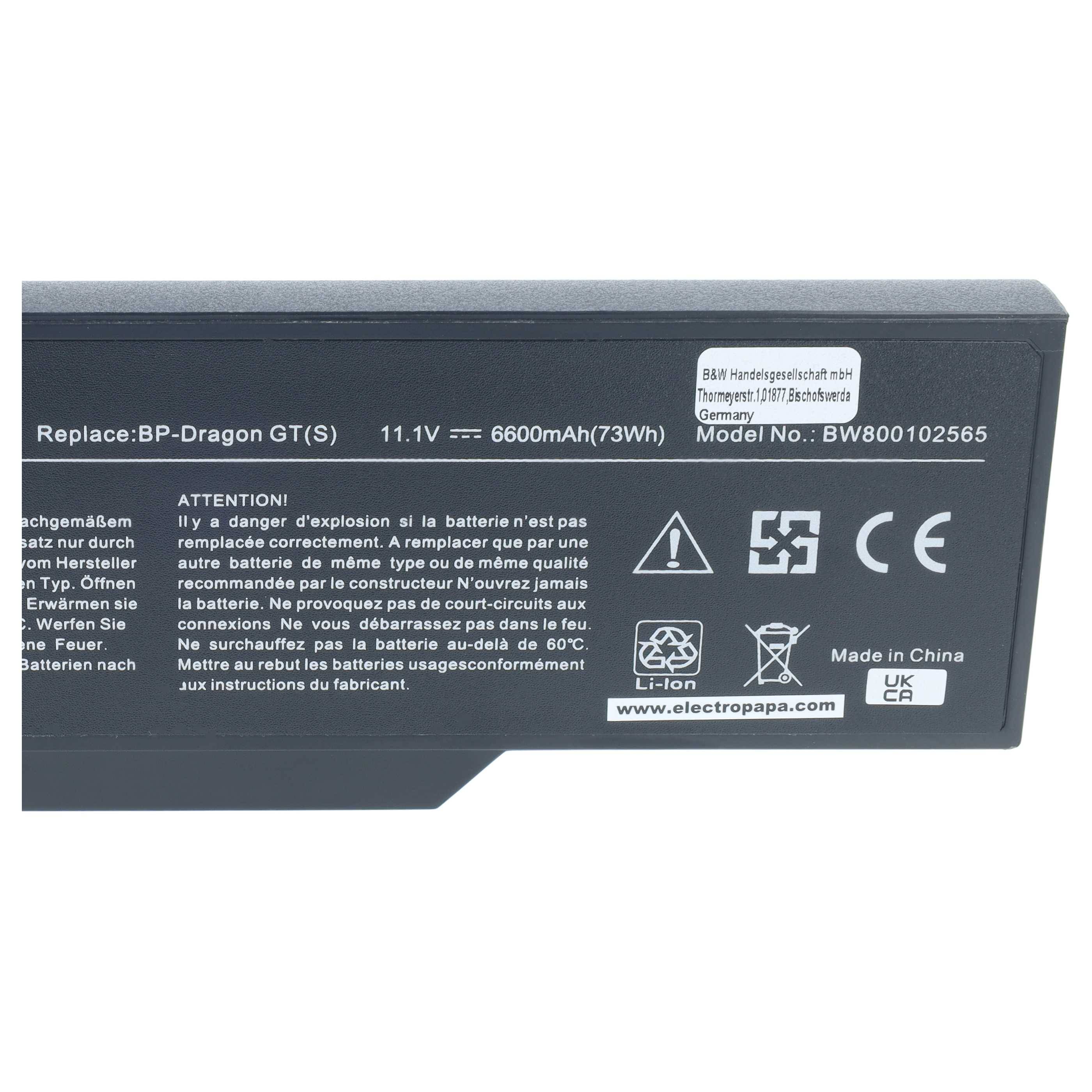 vhbw Akku Ersatz für 40019327 | 40020374, 441807800002, 441810400003, 4418107800002 für Notebook (6600 mAh, 11,1 V, Li-Ion)