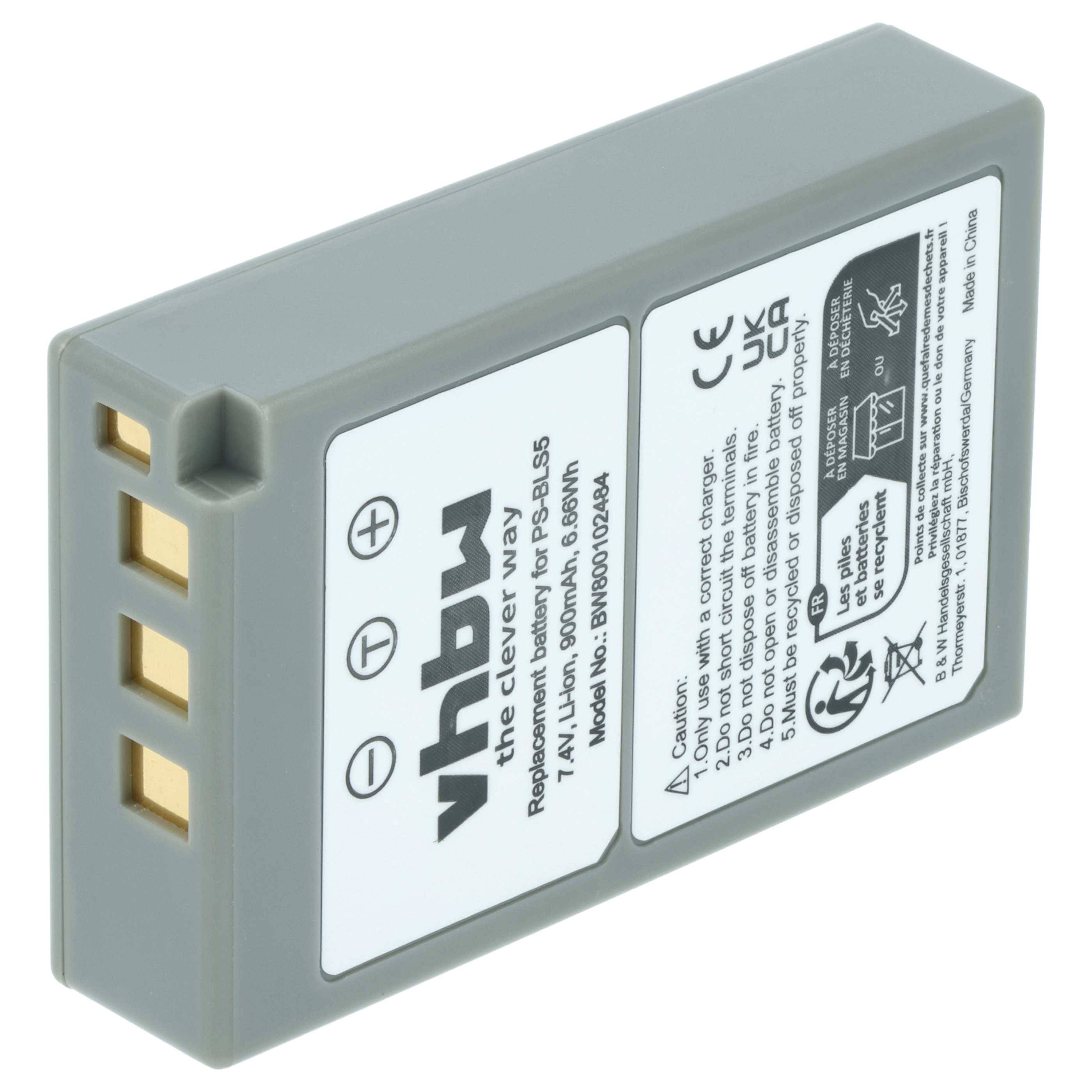 Kompakte graue Batterie mit der Bezeichnung „vhbw