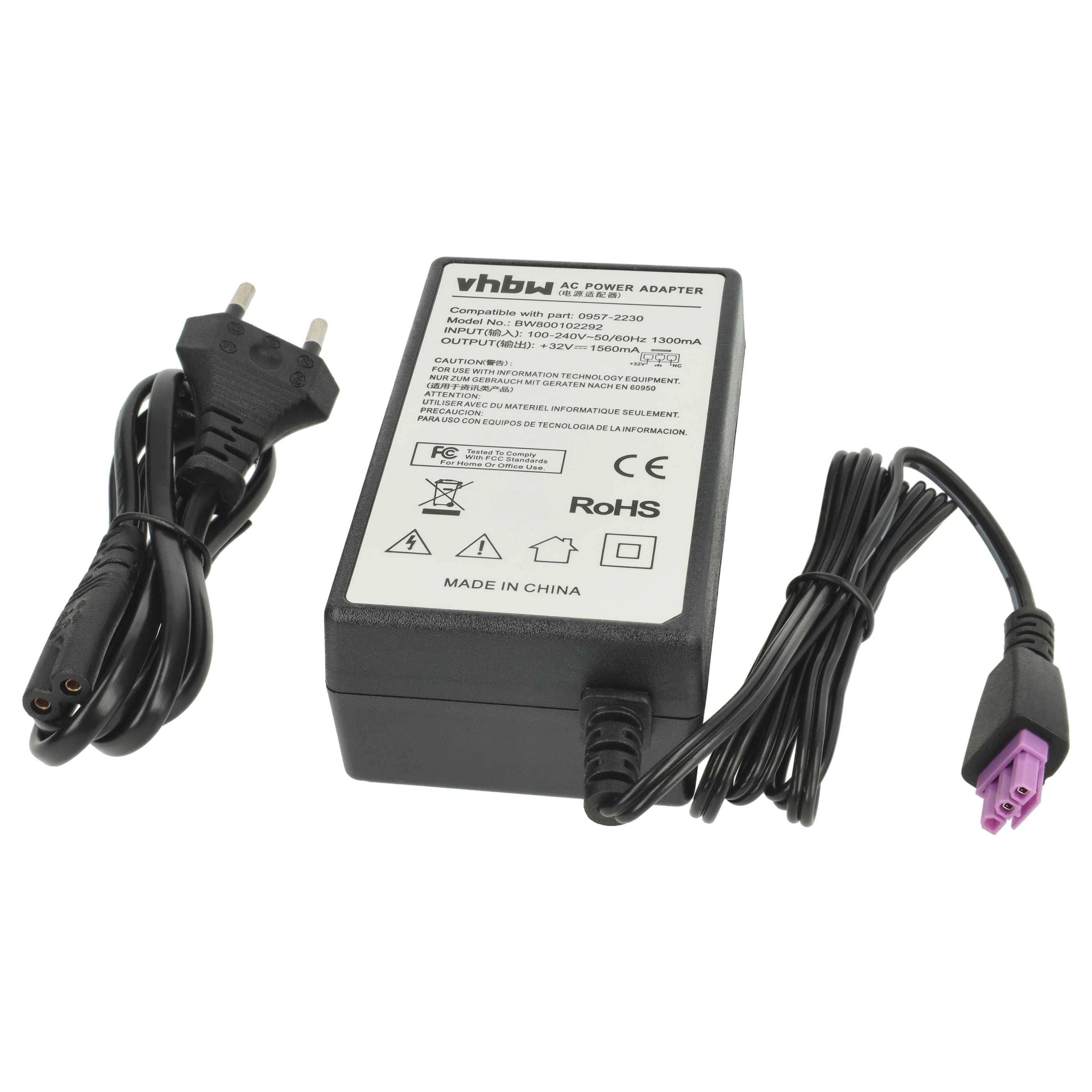 vhbw Netzteil kompatibel mit HP PSC 2600, 2610, 5510, 5850, 1350, 1355, 2410, 2510, 2450 Drucker - 200 cm