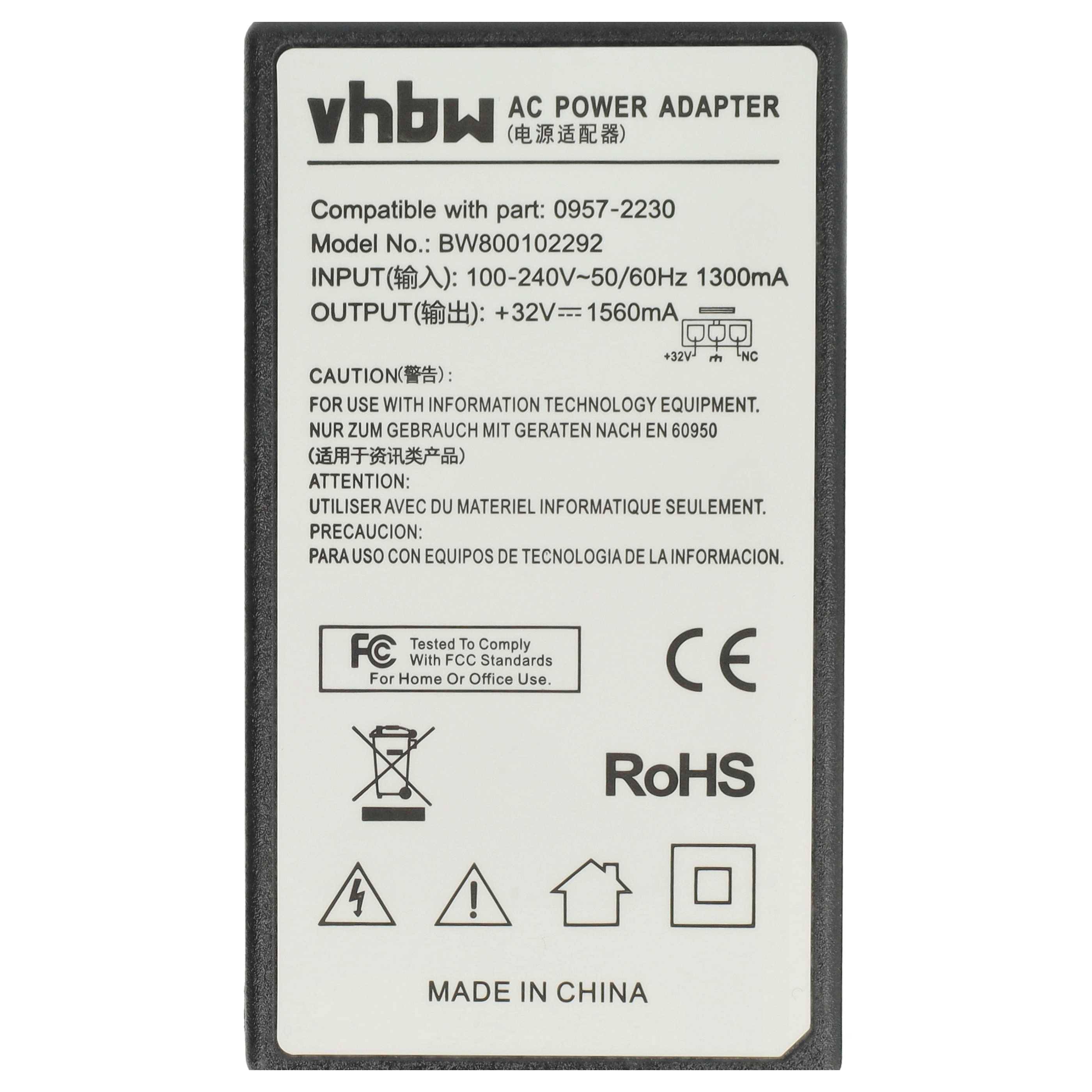 vhbw Netzteil kompatibel mit HP Officejet 6200, 7000, 5500, 6500 All-In-One, 6500 Wireless, 6000 Drucker - 200 cm