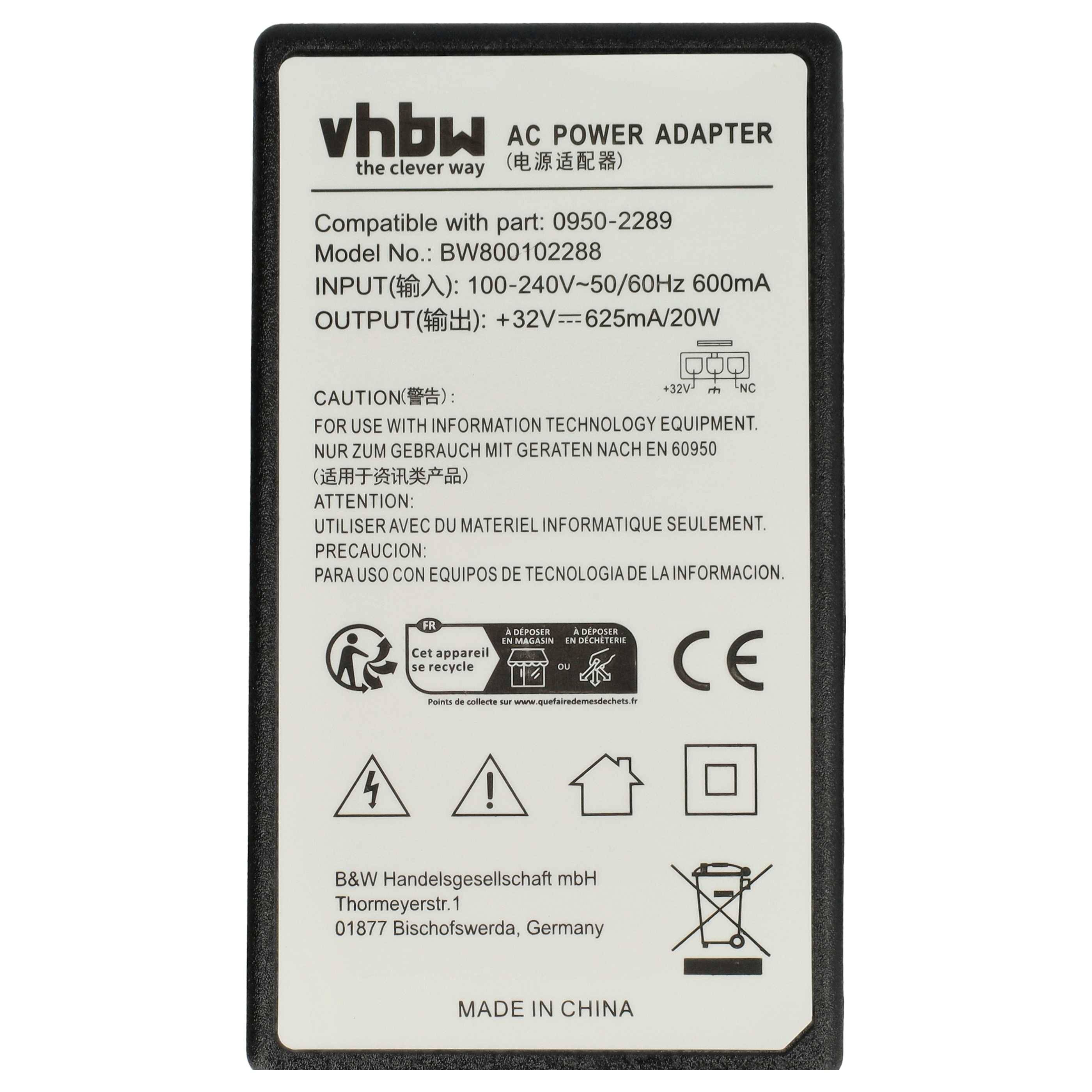 vhbw Netzteil kompatibel mit HP Photosmart B109, B109a, B110A, B209, B209a, B210a, C4635, C4640, C4650, C4670 Drucker - 200 cm