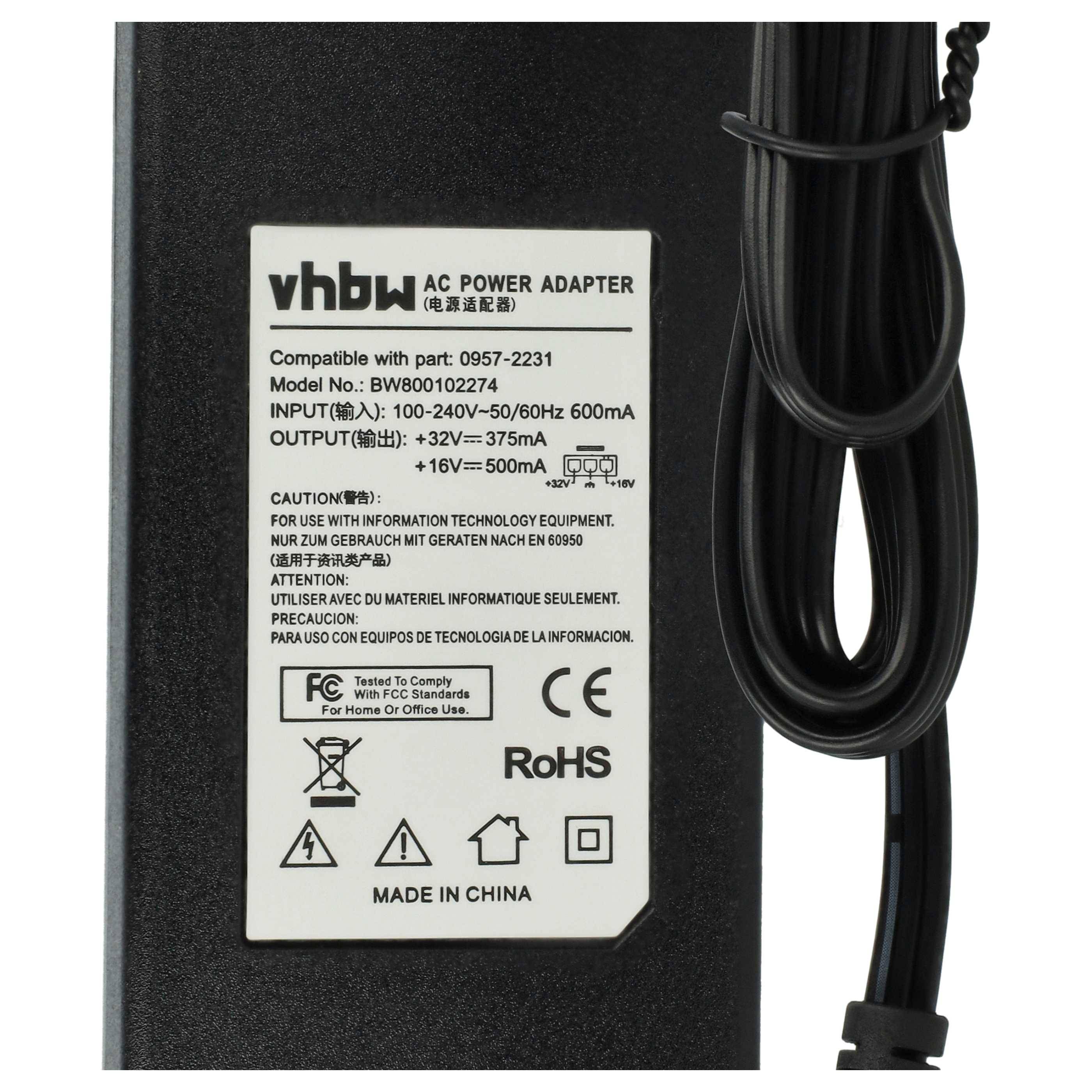 vhbw Drucker Netzteil (32V - 375mA / 16V - 500mA) kompatibel mit HP Deskjet | Photosmart Ersatz für HP 0957-2231 - 200 cm