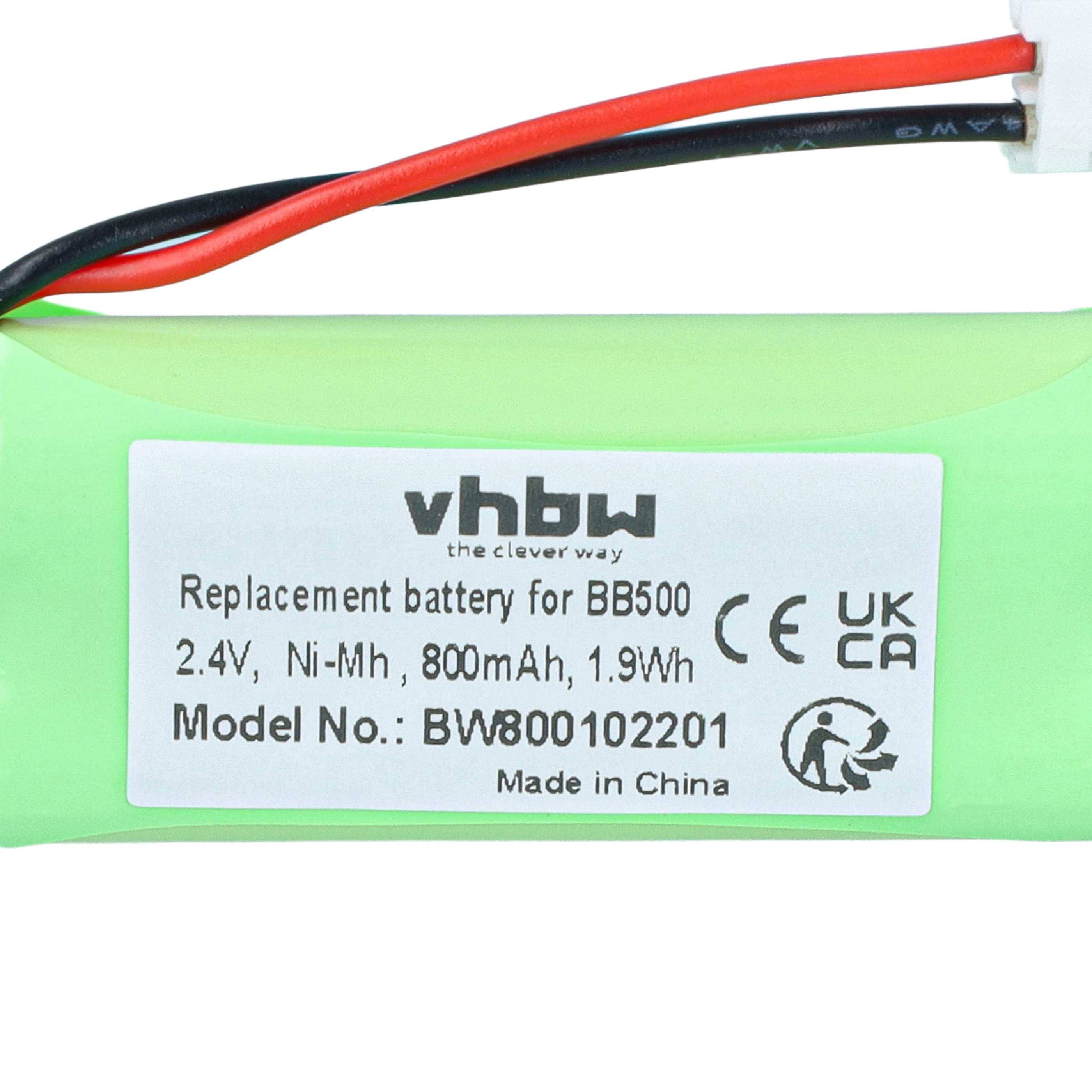Grünes Ersatz-Batteriepack mit roten und schwarzen Drähten, gekennzeichnet mit „vhbw